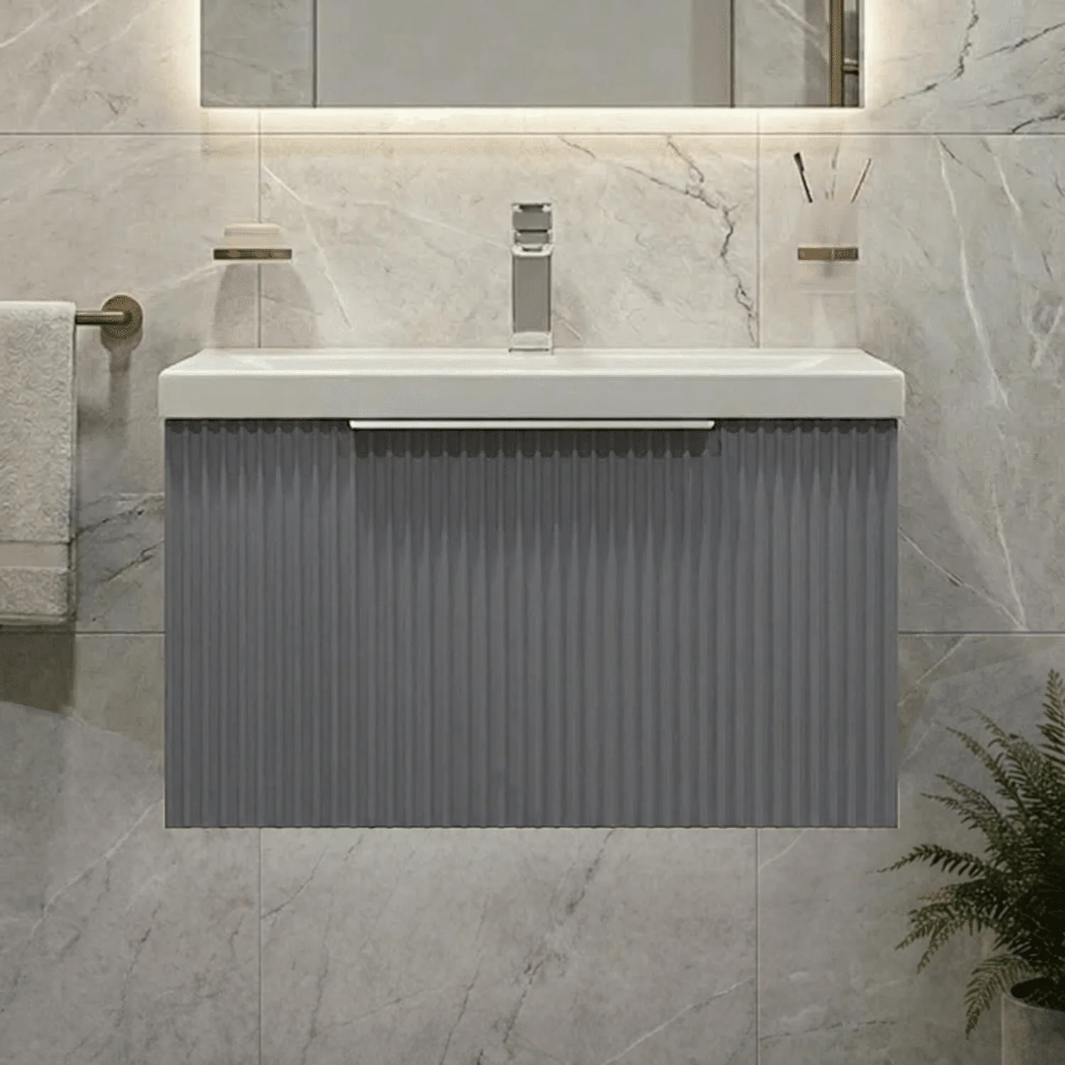 Tixall Fluted Front Wall Hung Vanity Basin Unit 800mm - 1 Drawer - Image 21