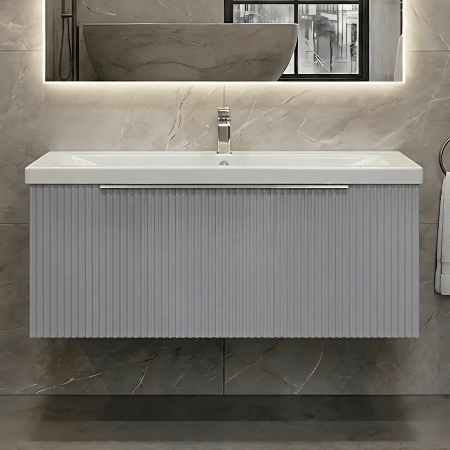 Tixall Fluted Front Wall Hung Vanity Basin Unit 800mm - 1 Drawer - Image 23