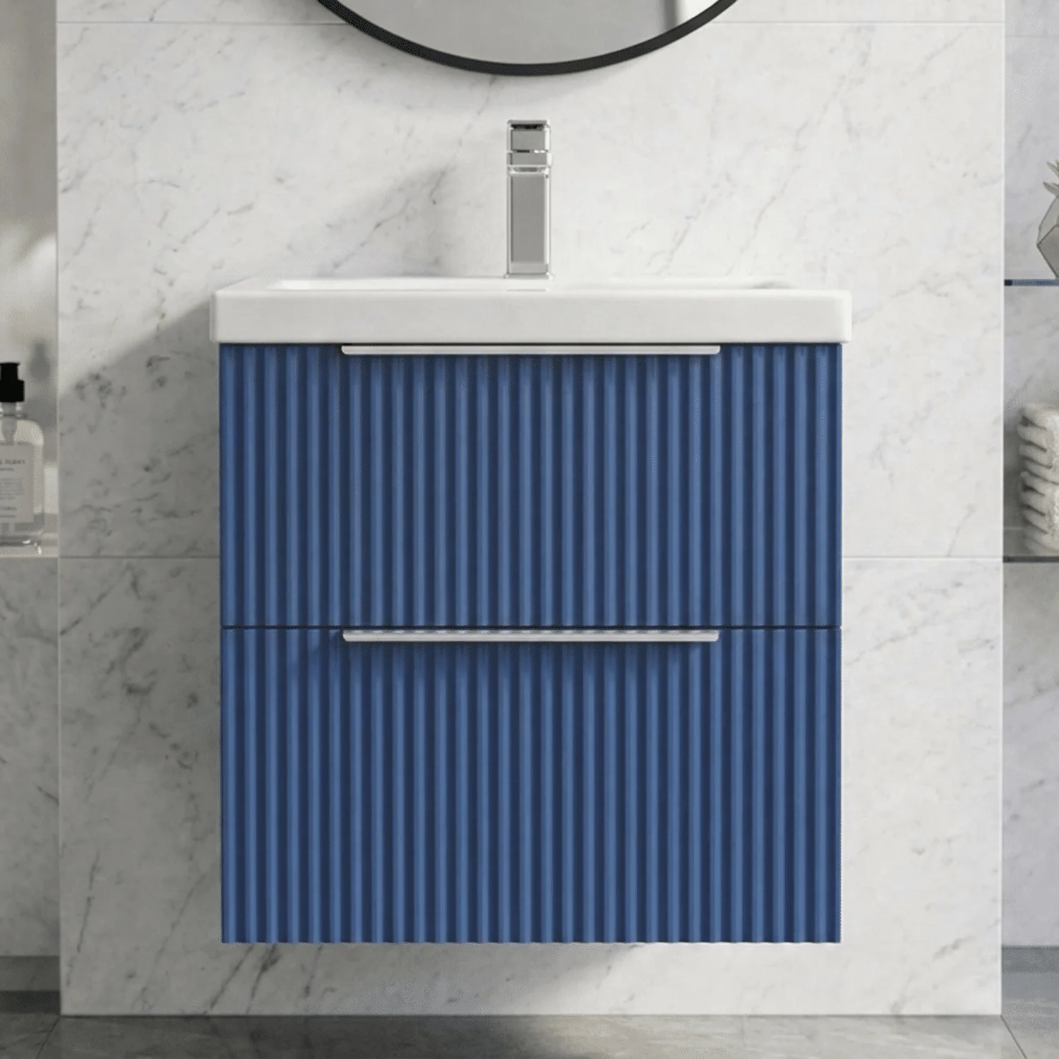 Tixall Fluted Front Wall Hung Vanity Basin Unit 800mm - 1 Drawer - Image 25