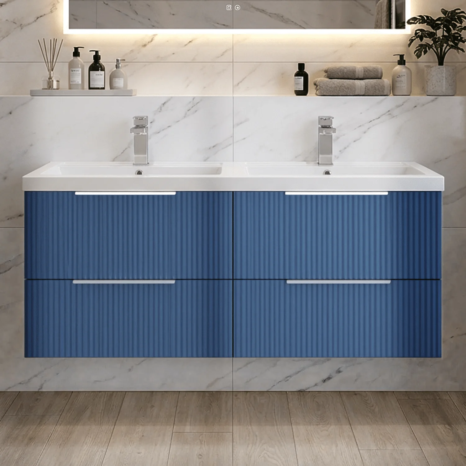 Tixall Fluted Front Wall Hung Vanity Basin Unit 800mm - 1 Drawer - Image 27