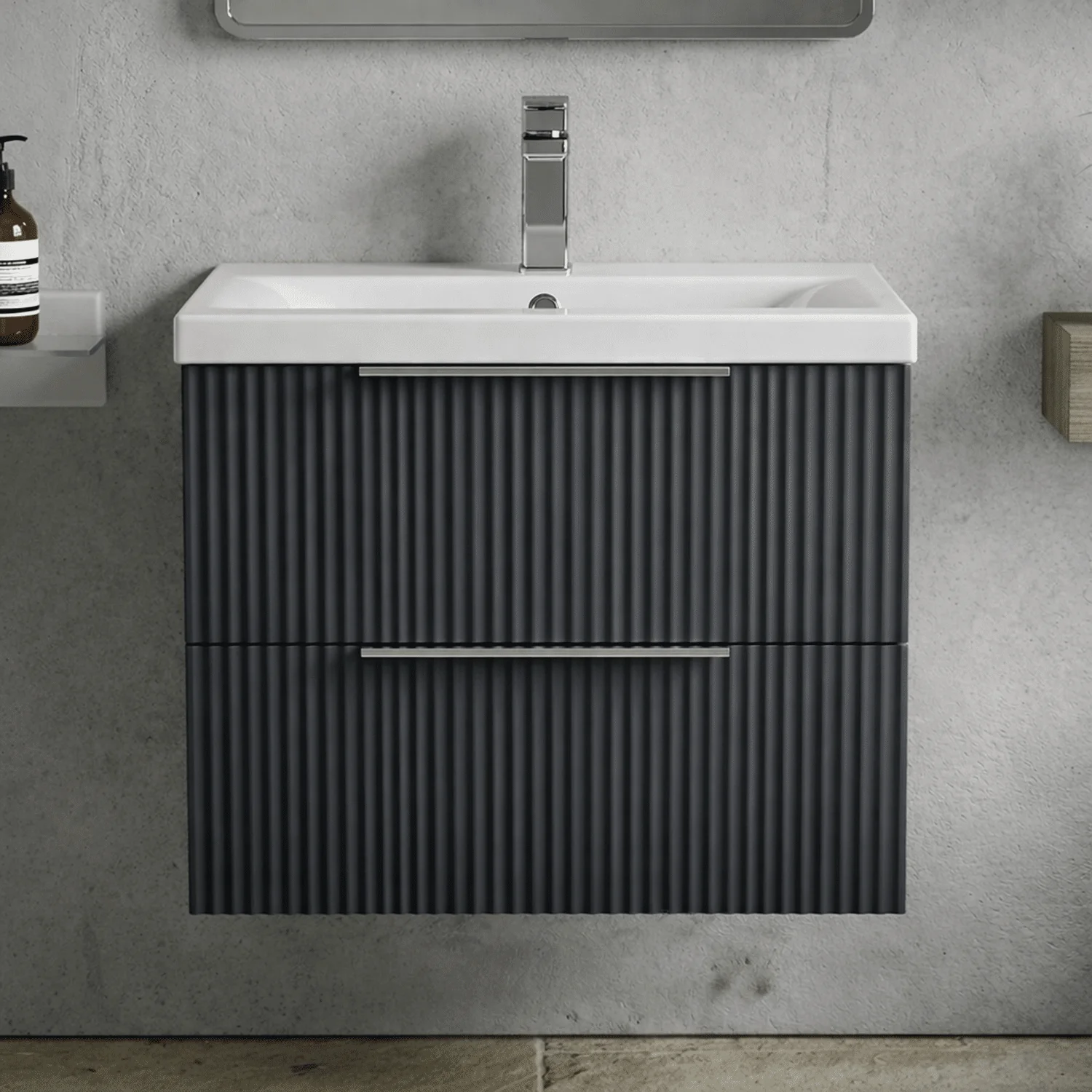 Tixall Fluted Front Wall Hung Vanity Basin Unit 800mm - 1 Drawer - Image 3