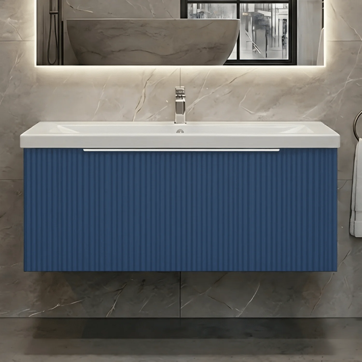 Tixall Fluted Front Wall Hung Vanity Basin Unit 800mm - 1 Drawer - Image 30