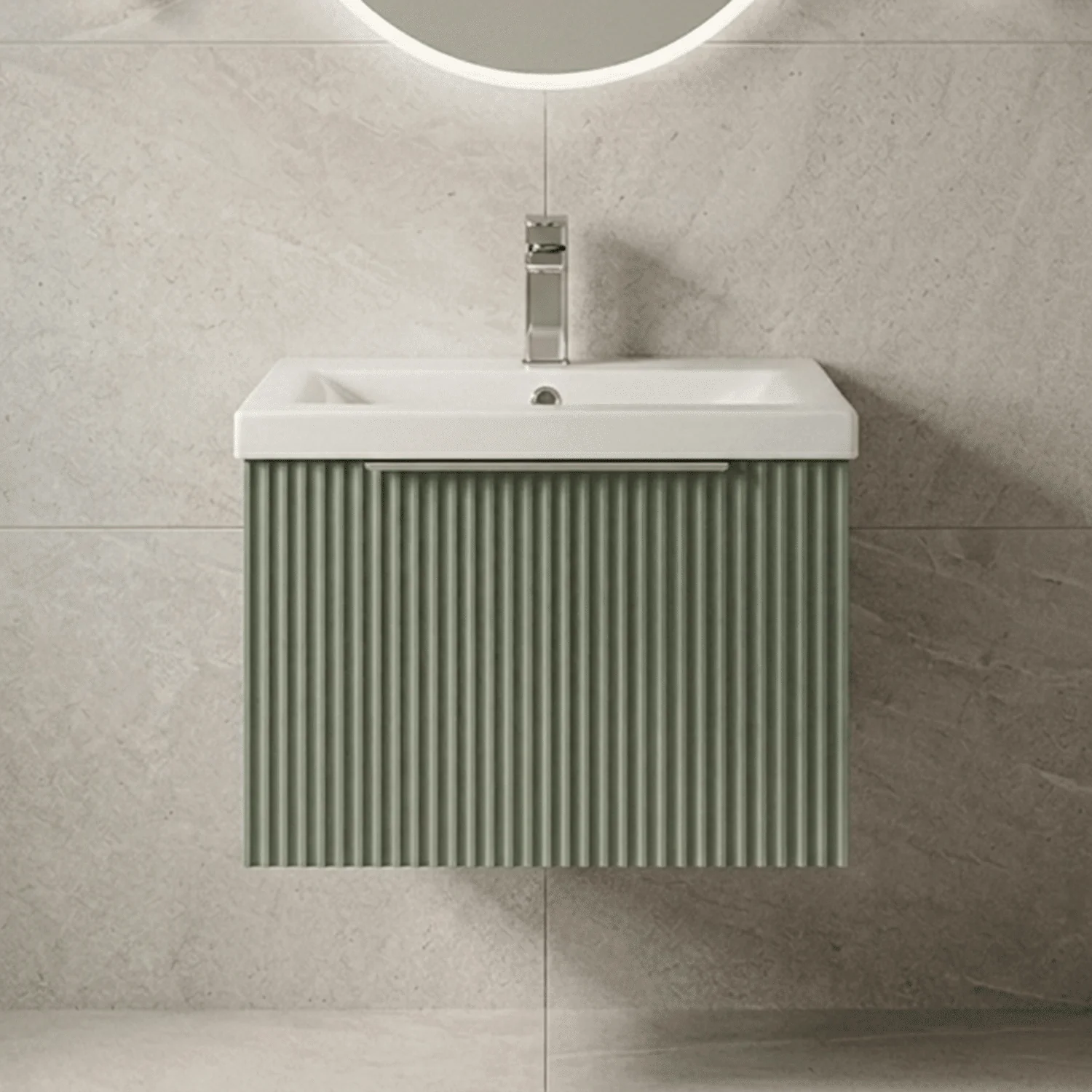 Tixall Fluted Front Wall Hung Vanity Basin Unit 800mm - 1 Drawer - Image 31