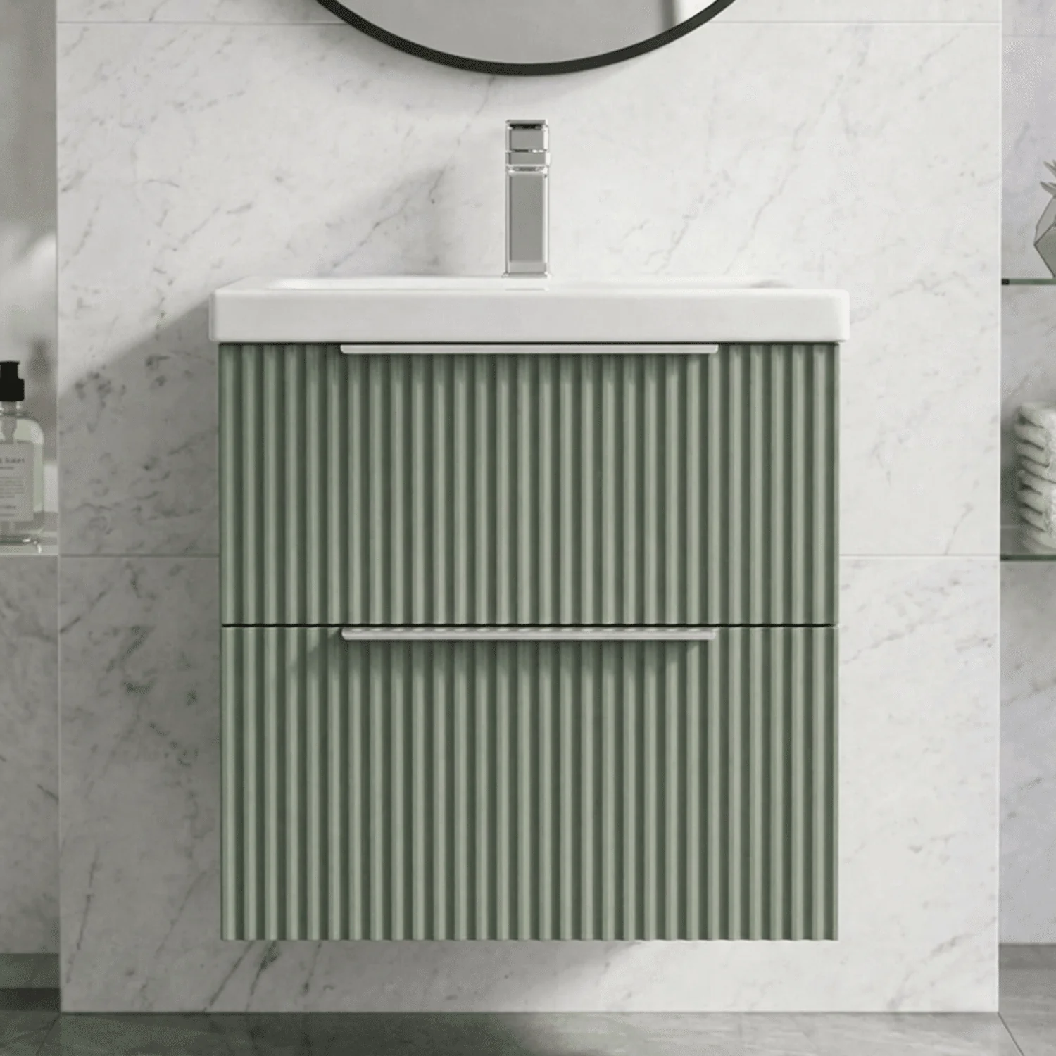 Tixall Fluted Front Wall Hung Vanity Basin Unit 800mm - 1 Drawer - Image 32