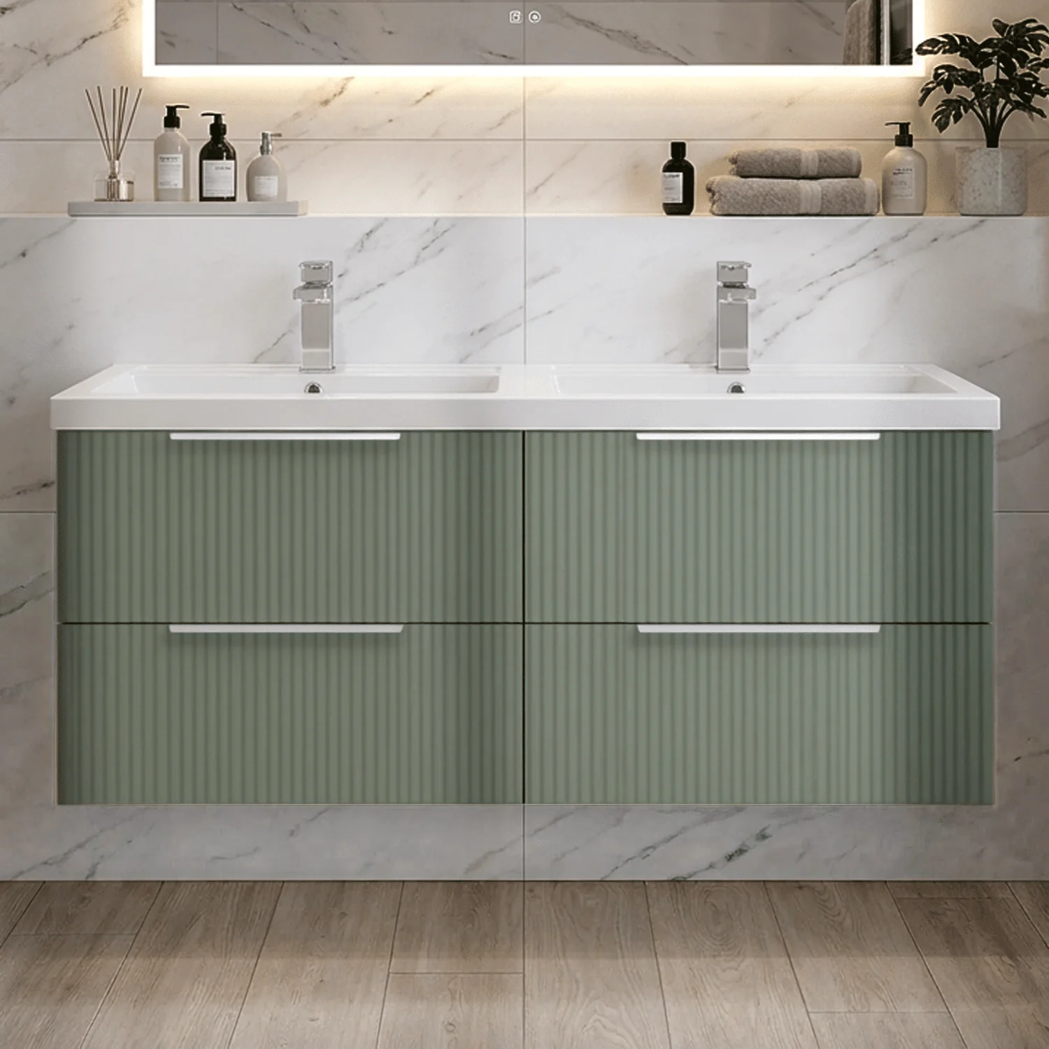 Tixall Fluted Front Wall Hung Vanity Basin Unit 800mm - 1 Drawer - Image 34