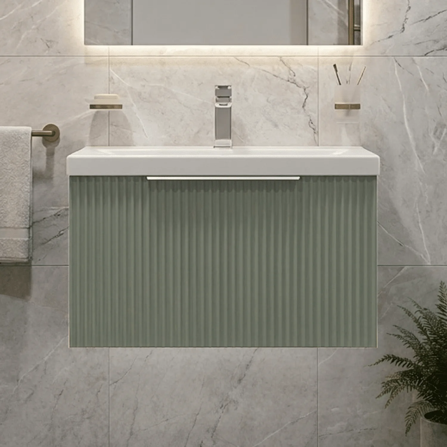 Tixall Fluted Front Wall Hung Vanity Basin Unit 800mm - 1 Drawer - Image 35