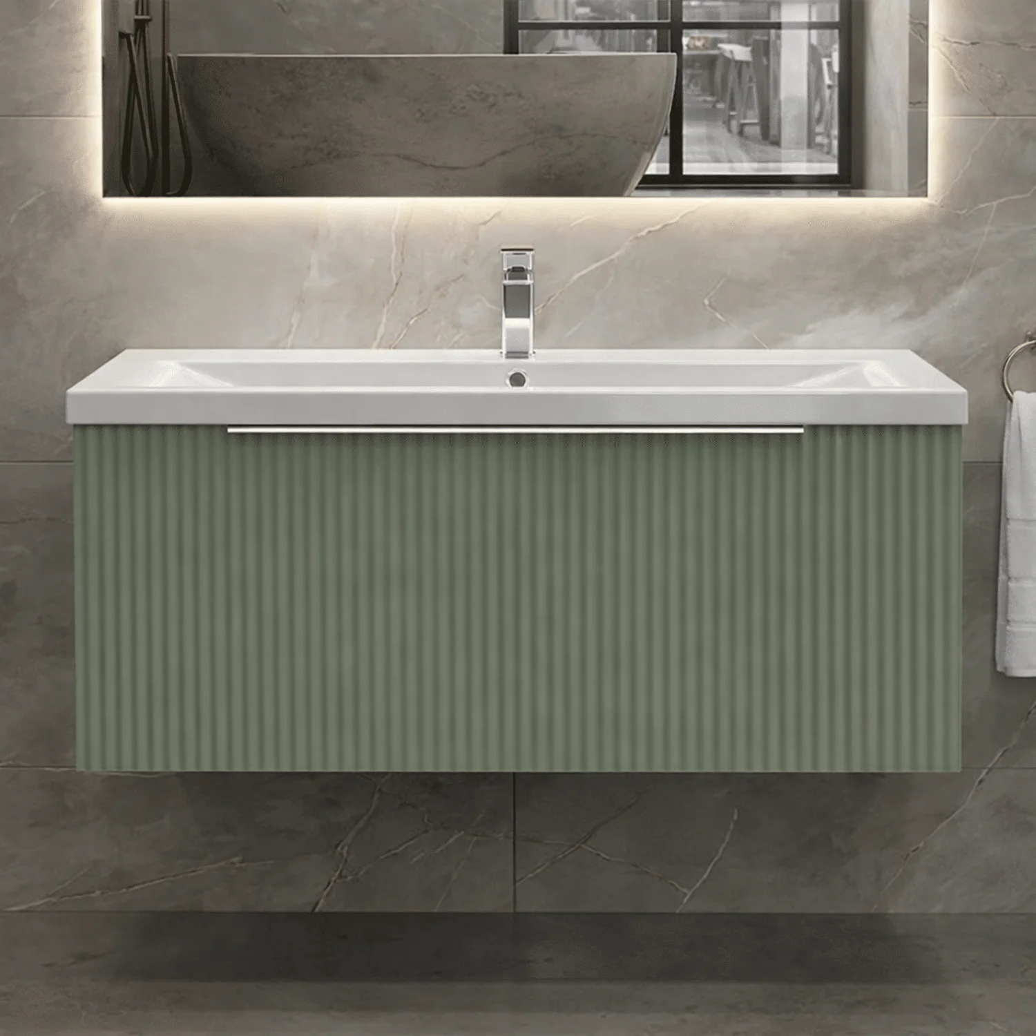 Tixall Fluted Front Wall Hung Vanity Basin Unit 800mm - 1 Drawer - Image 37
