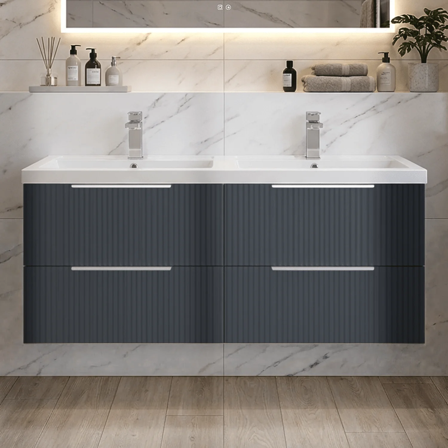 Tixall Fluted Front Wall Hung Vanity Basin Unit 800mm - 1 Drawer - Image 4