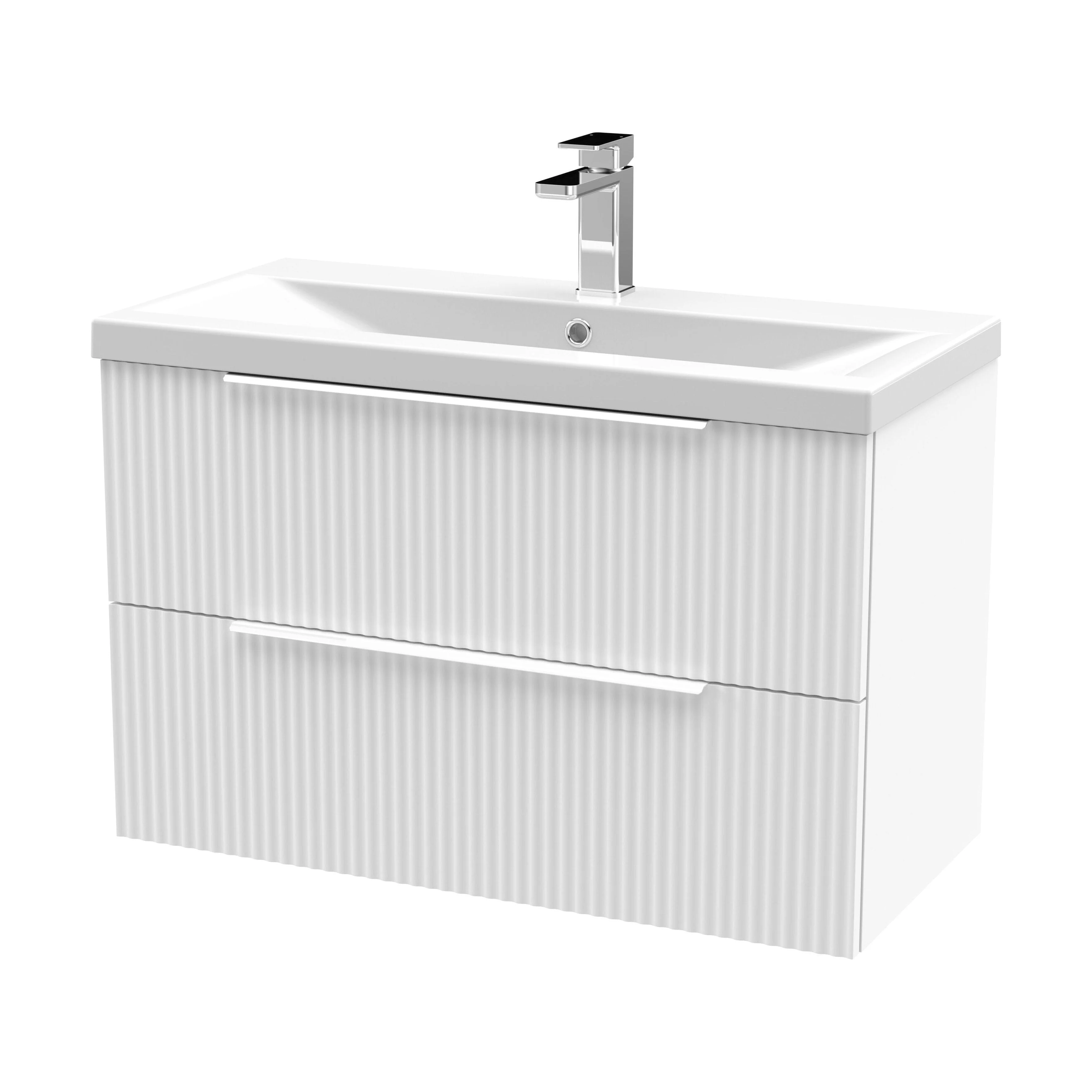 Tixall Fluted Front Wall Hung Vanity Basin Unit 800mm - 1 Drawer - Image 80