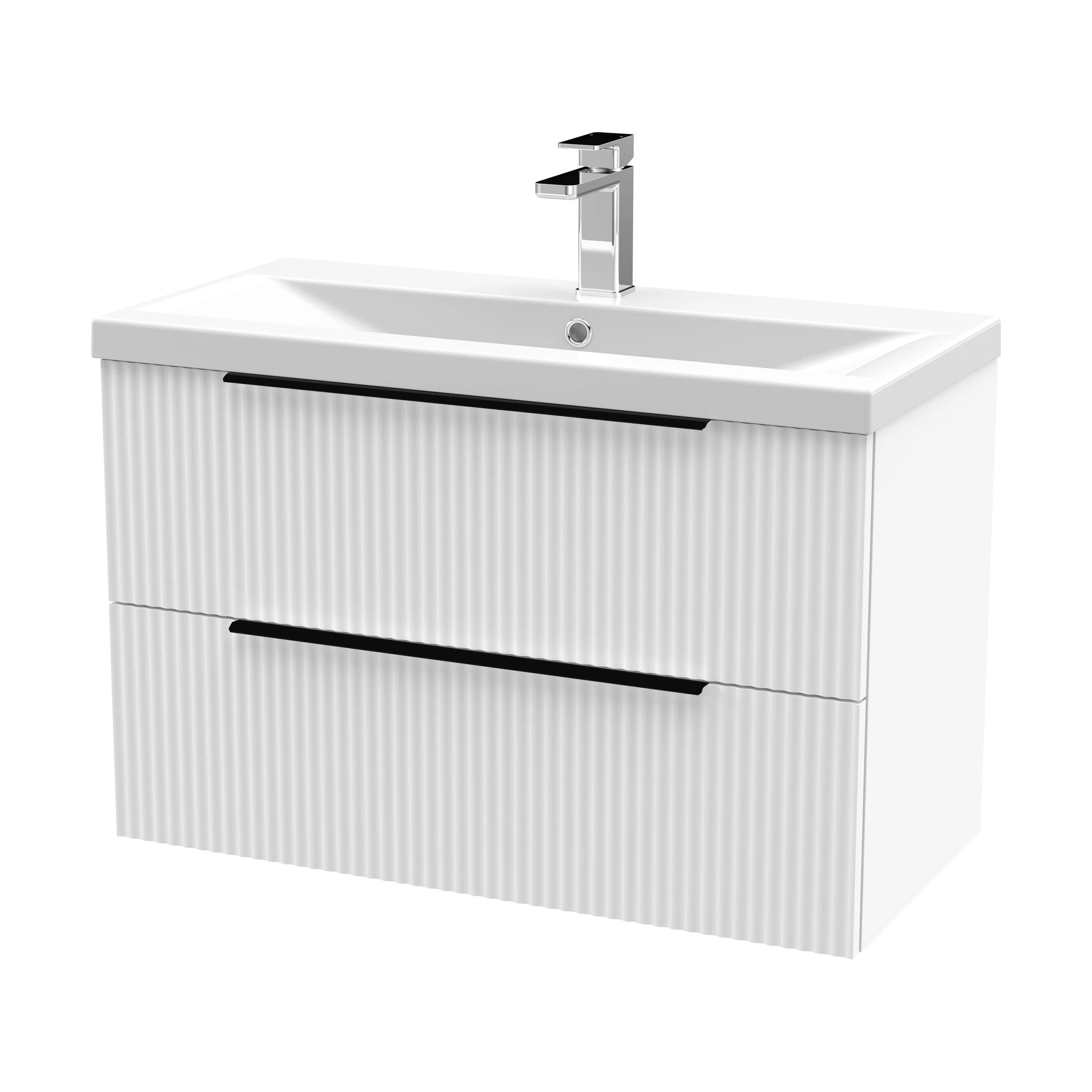 Tixall Fluted Front Wall Hung Vanity Basin Unit 800mm - 1 Drawer - Image 81