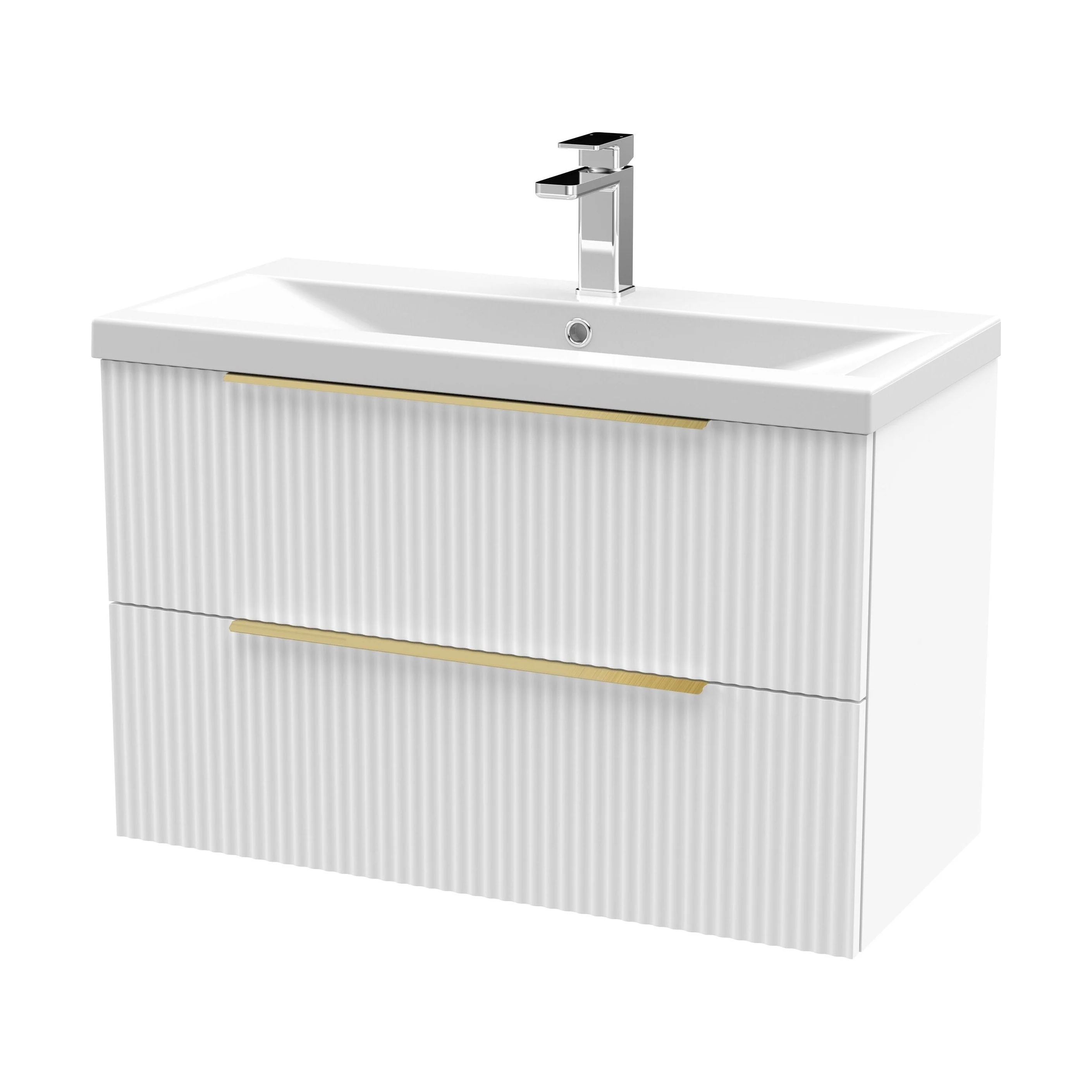 Tixall Fluted Front Wall Hung Vanity Basin Unit 800mm - 1 Drawer - Image 82