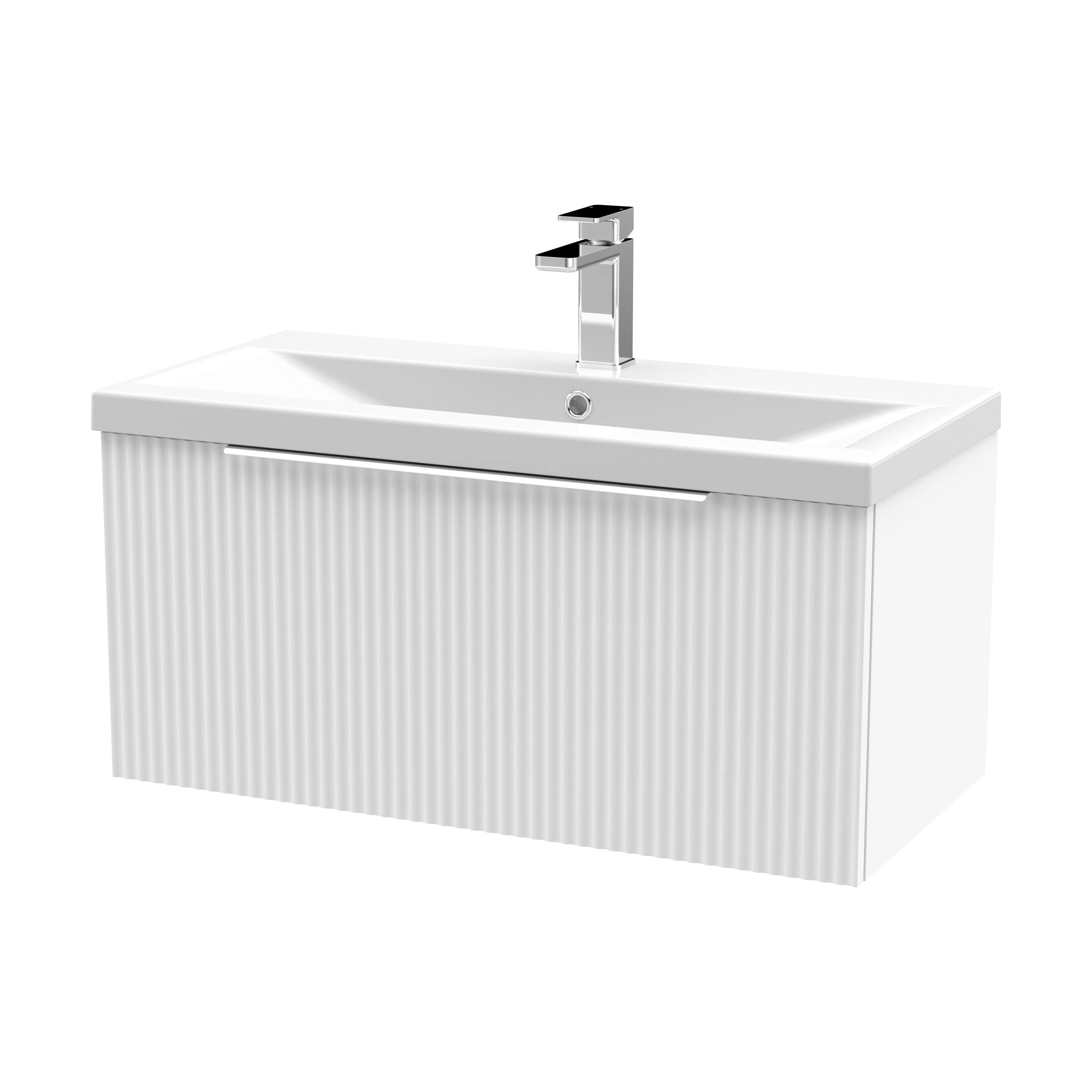 Tixall Fluted Front Wall Hung Vanity Basin Unit 800mm - 1 Drawer - Image 83