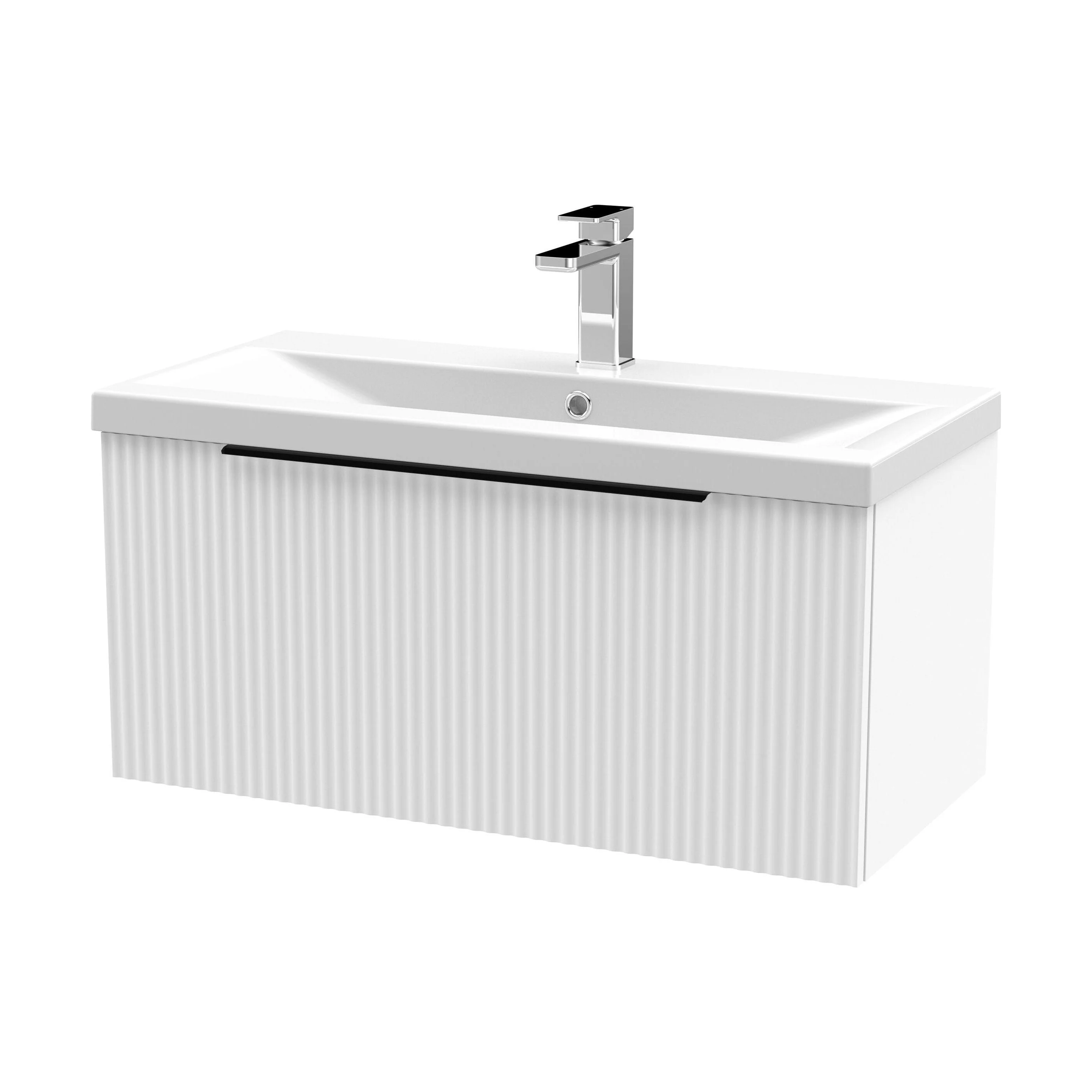 Tixall Fluted Front Wall Hung Vanity Basin Unit 800mm - 1 Drawer - Image 84