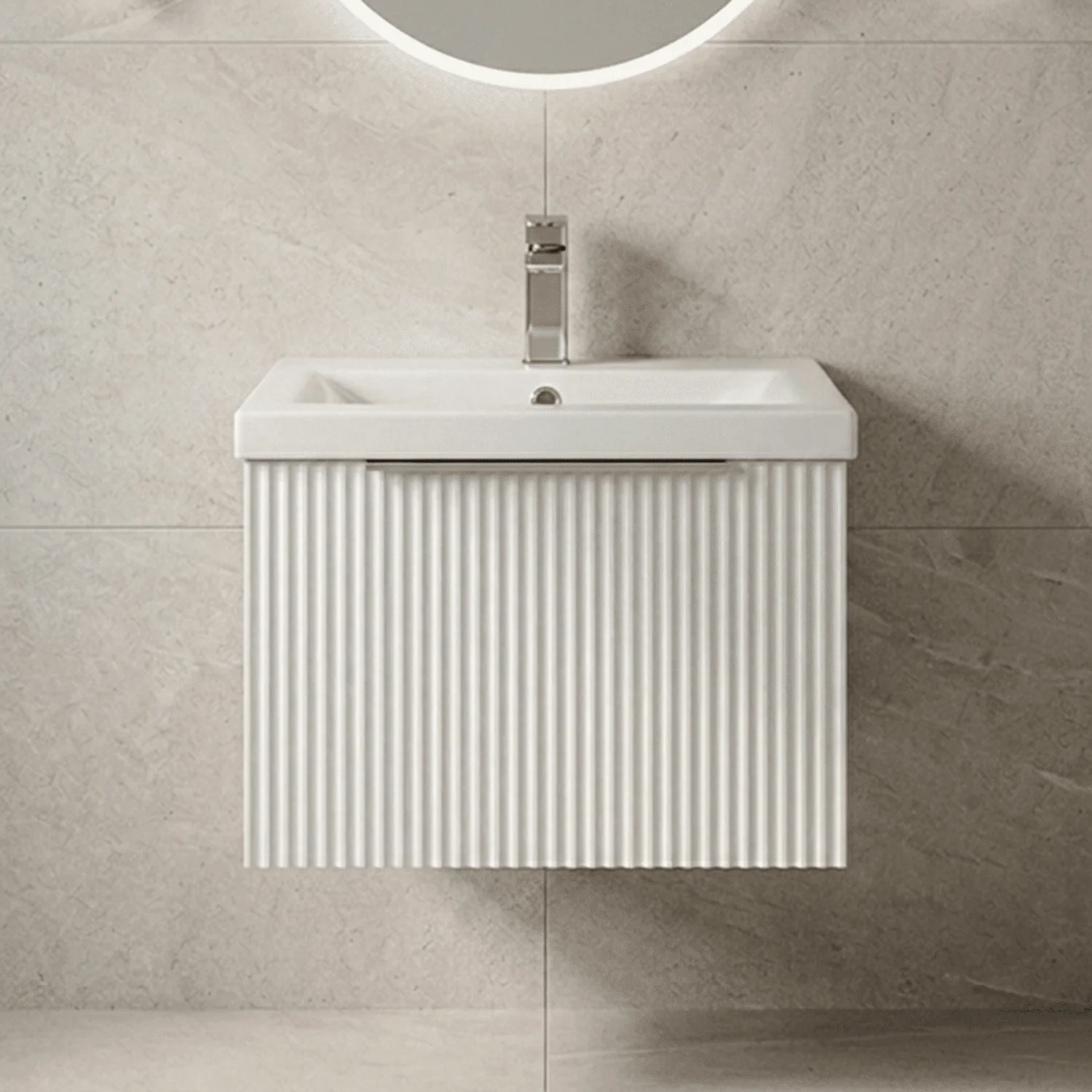 Tixall Fluted Front Wall Hung Vanity Basin Unit 800mm - 1 Drawer - Image 9