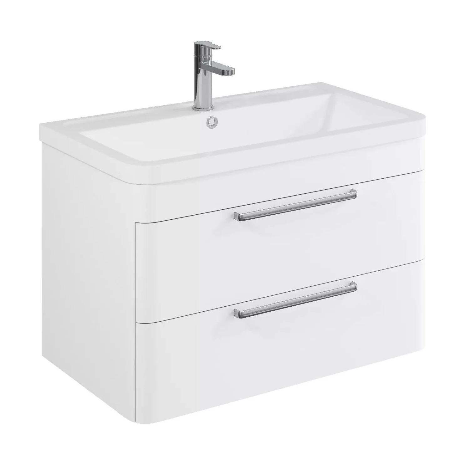 Balterley Contemporary Bathroom Wall Hung Vanity Unit with 2 Soft Close Drawers & 1 Tap Hole Polymarble Basin, Gloss White, 800mm