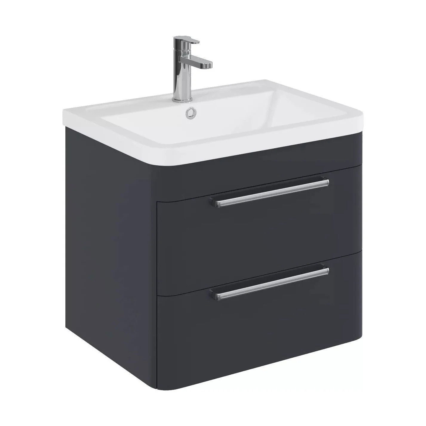 Balterley Contemporary Bathroom Wall Hung Vanity Unit with 2 Soft Close Drawers & 1 Tap Hole Ceramic Basin, Dark Grey, 600mm