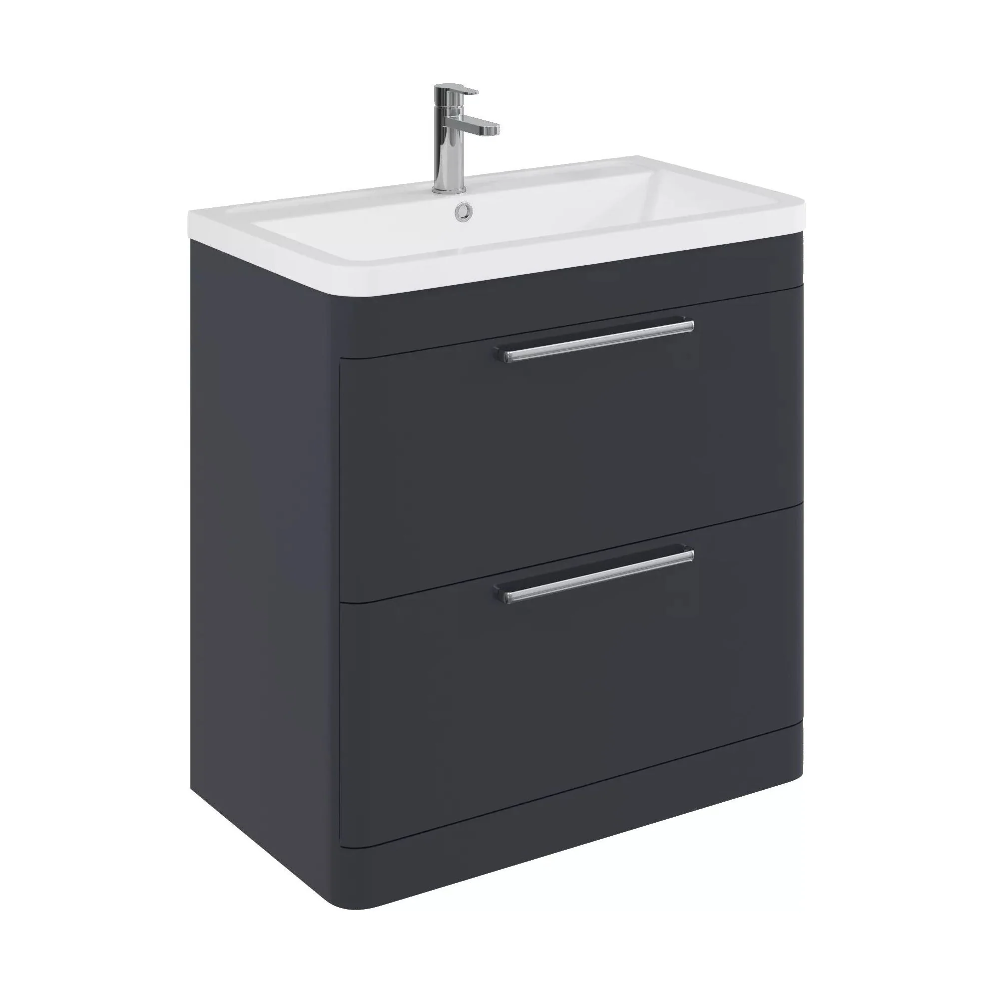 Balterley Contemporary Bathroom Floor Standing Vanity with 2 Soft Close Drawers & 1 Tap Hole Polymarble Basin, Dark Grey, 800mm