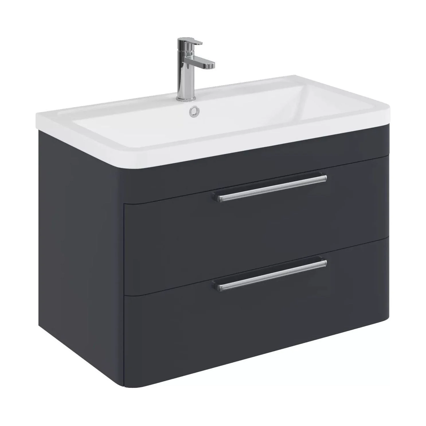 Balterley Contemporary Bathroom Wall Hung Vanity Unit with 2 Soft Close Drawers & 1 Tap Hole Polymarble Basin, Dark Grey, 800mm