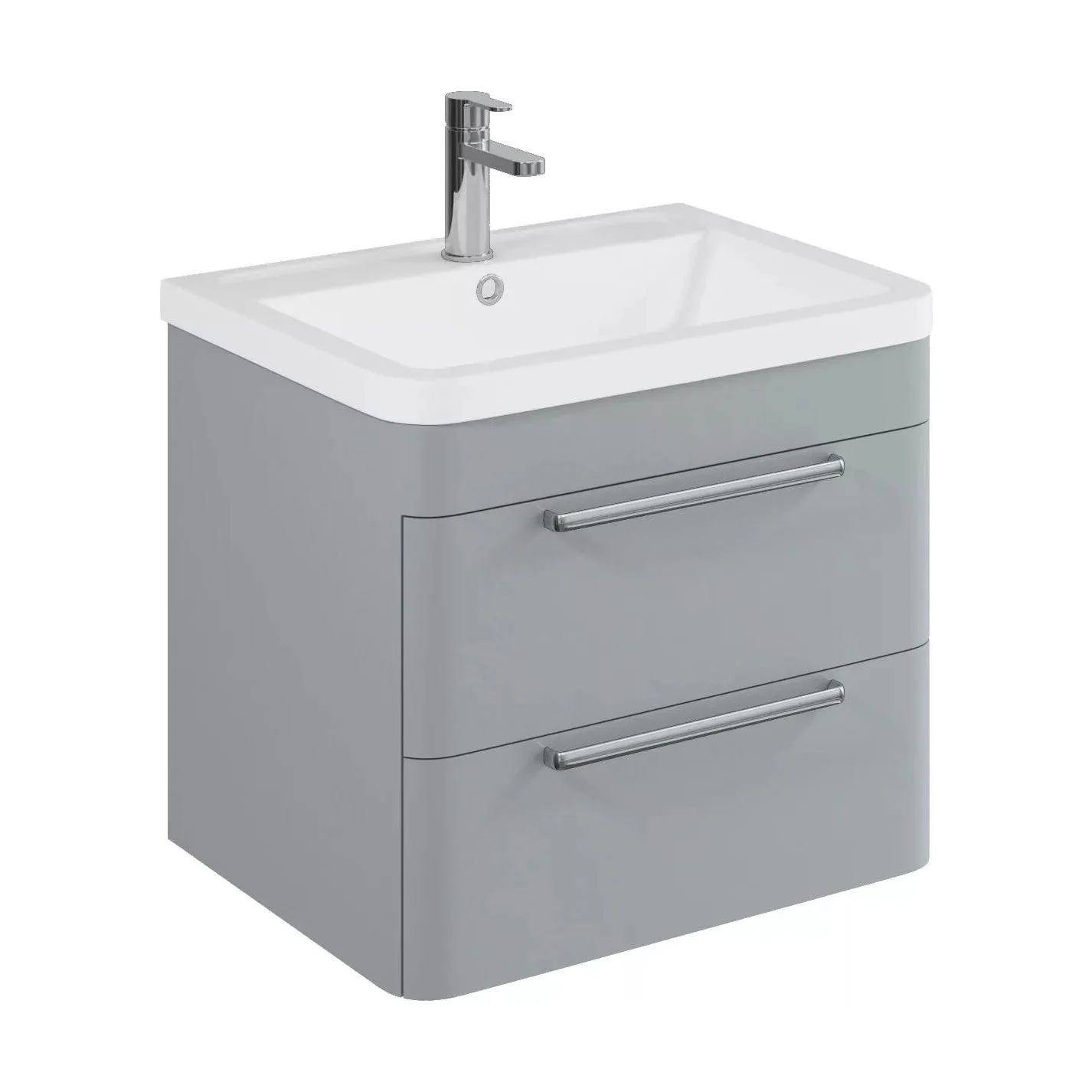 Balterley Contemporary Bathroom Wall Hung Vanity Unit with 2 Soft Close Drawers & 1 Tap Hole Ceramic Basin, Satin Grey, 600mm