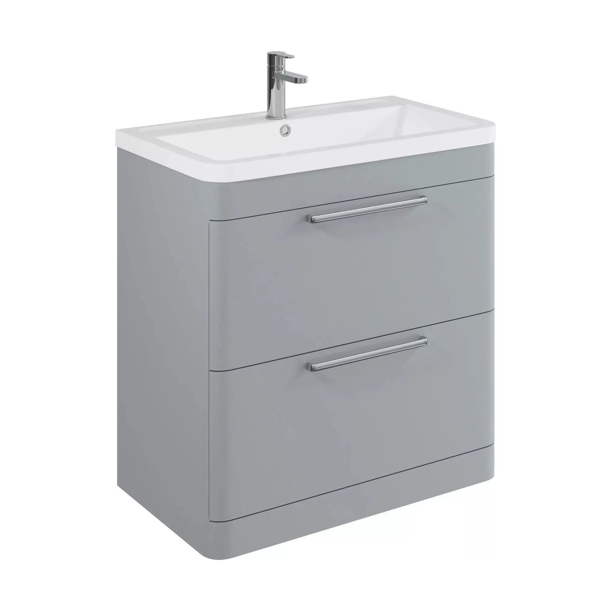 Balterley Contemporary Bathroom Floor Standing Vanity with 2 Soft Close Drawers & 1 Tap Hole Polymarble Basin, Satin Grey, 800mm
