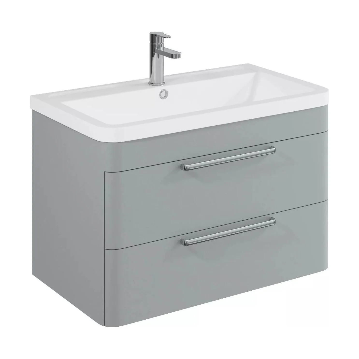 Balterley Contemporary Bathroom Wall Hung Vanity Unit with 2 Soft Close Drawers & 1 Tap Hole Polymarble Basin, Satin Grey, 800mm