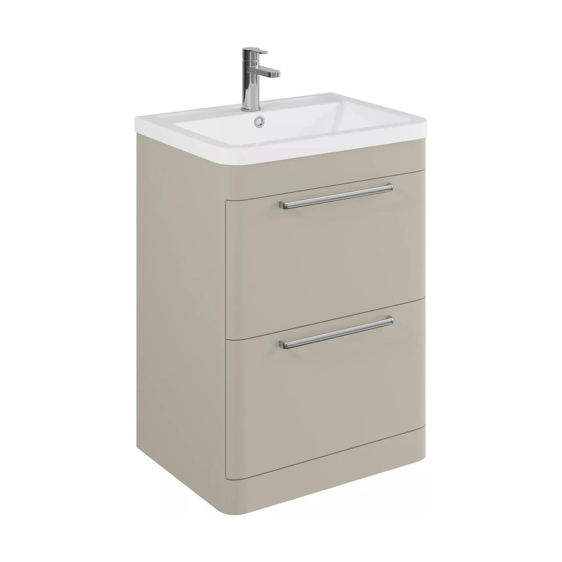 Balterley Contemporary Bathroom Floor Standing Vanity Basin Unit with 2 Drawers & 1 Tap Hole Ceramic Basin, Pebble Grey, 600mm