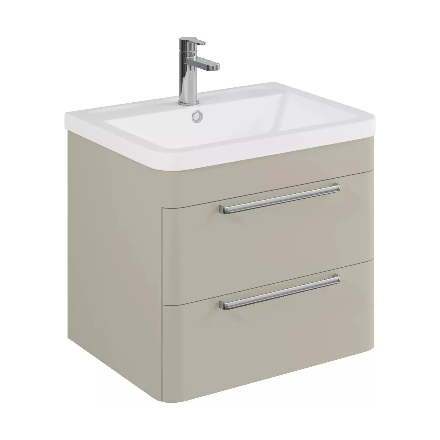 Balterley Contemporary Bathroom Wall Hung Vanity Unit with 2 Soft Close Drawers & 1 Tap Hole Polymarble Basin, Pebble Grey, 600mm