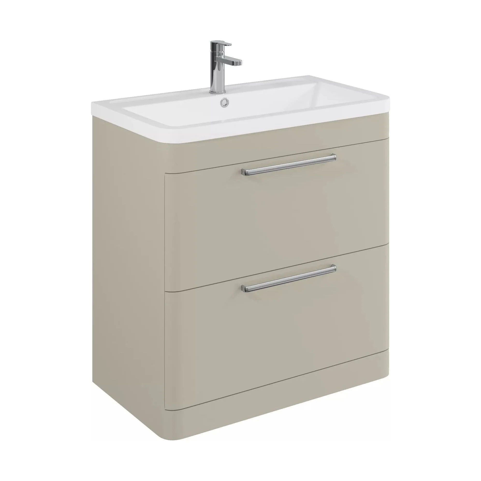 Balterley Contemporary Bathroom Floor Standing Vanity Basin Unit with 2 Drawers & 1 Tap Hole Ceramic Basin, Pebble Grey, 800mm