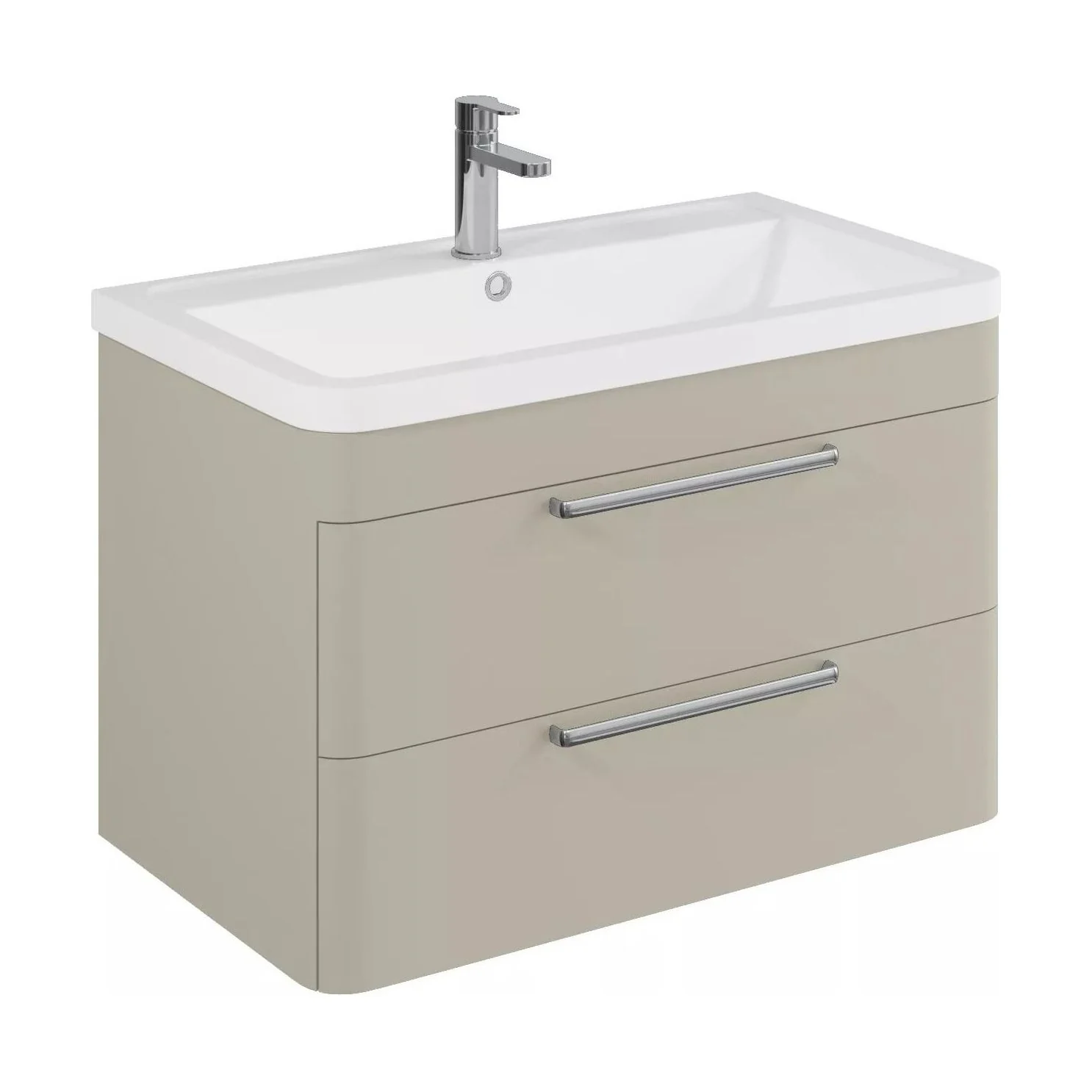 Balterley Contemporary Bathroom Wall Hung Vanity Basin Unit with 2 Drawers & 1 Tap Hole Ceramic Basin, Pebble Grey, 800mm