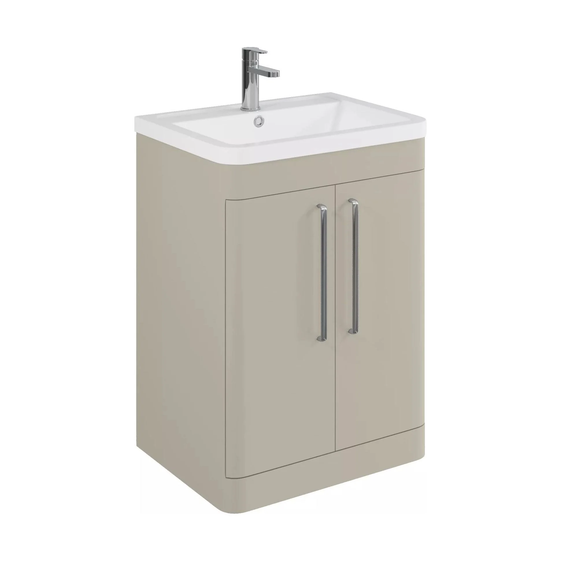 Balterley Contemporary Bathroom Floor Standing Vanity Basin Unit with 2 Doors & 1 Tap Hole Polymarble Basin, Pebble Grey, 600mm
