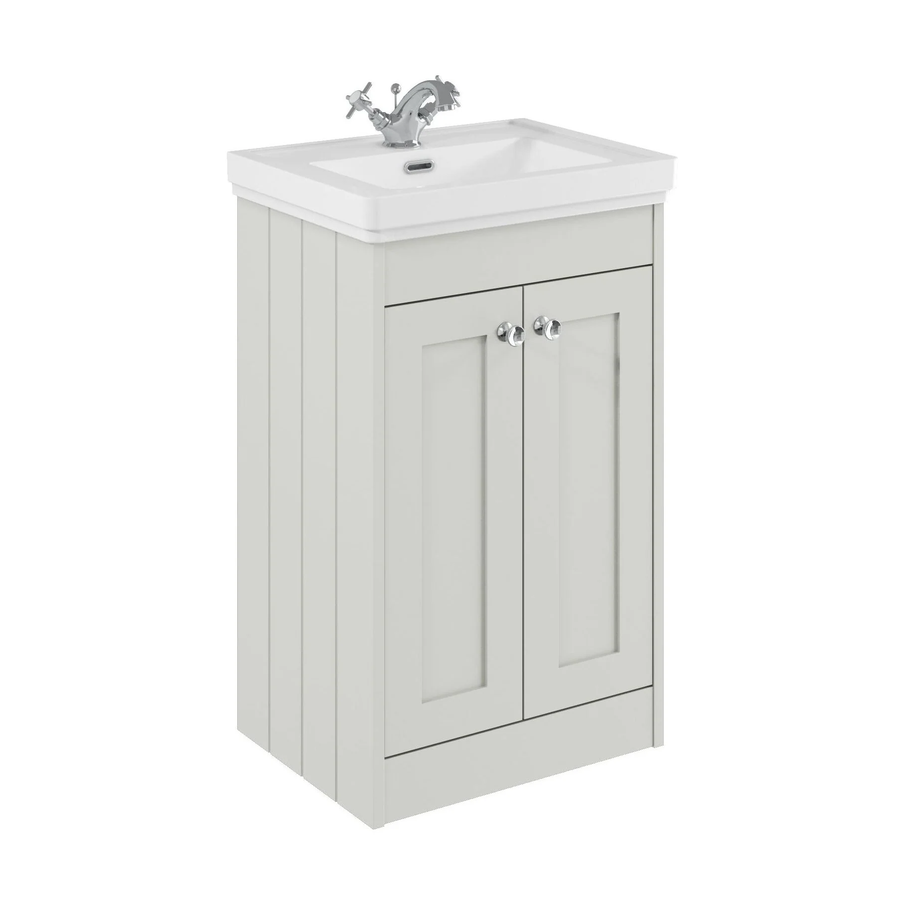 Balterley 500mm Floor Standing 2 Door Unit with Classic Basin 1 Tap Hole - Satin White