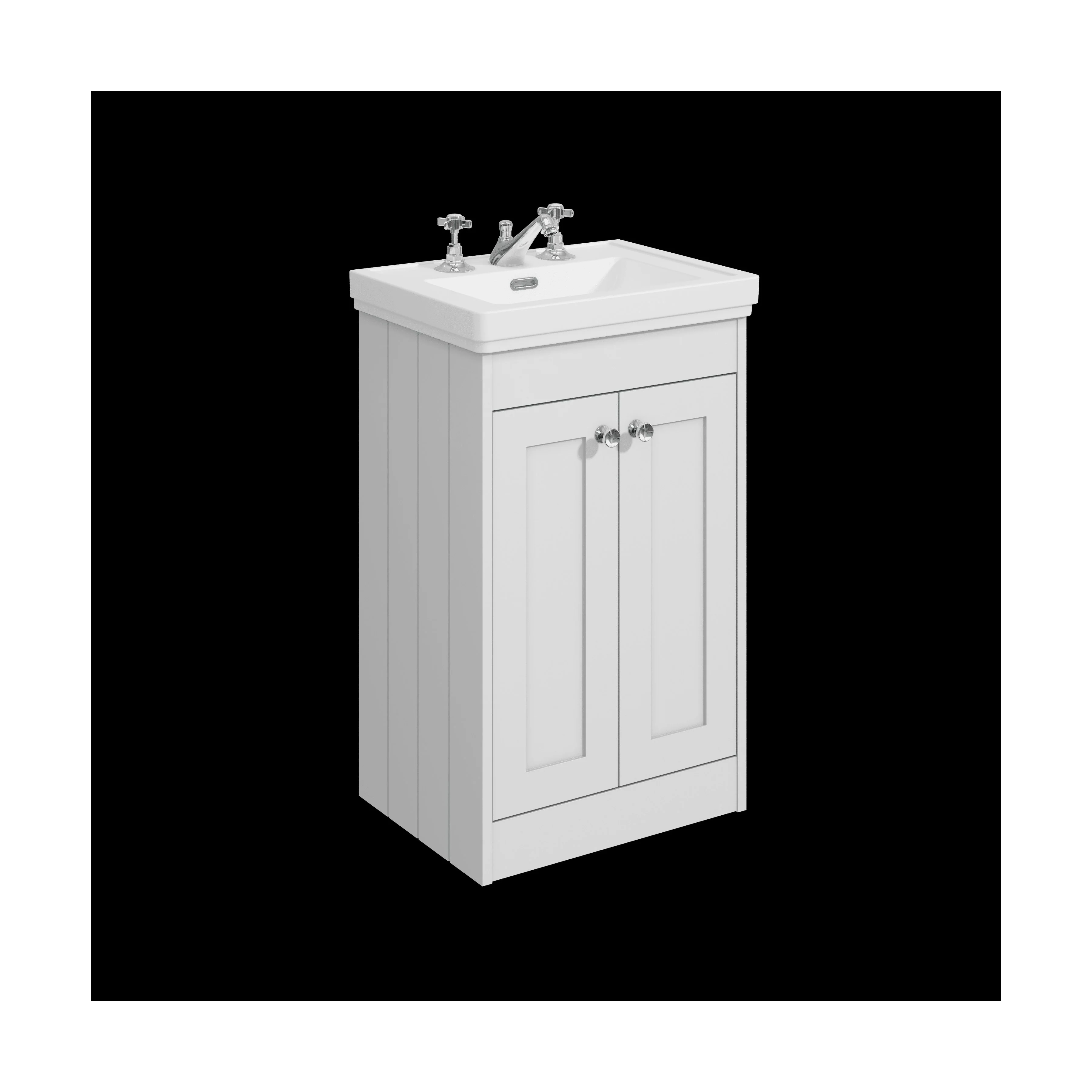 Balterley 500mm Floor Standing 2 Door Unit with Classic Basin 3 Tap Hole - Satin White
