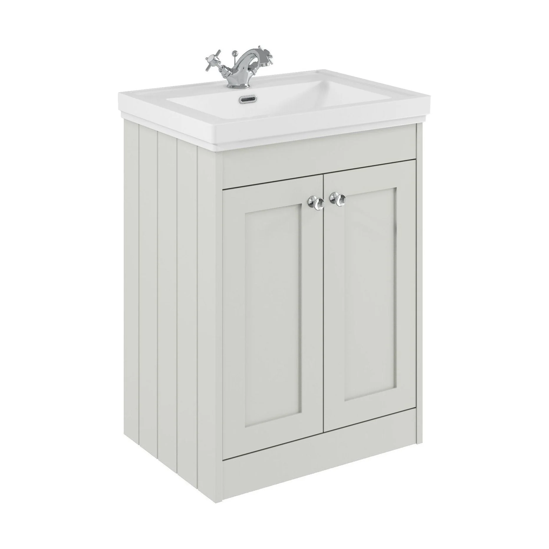 Balterley 600mm Floor Standing 2 Door Unit with Classic Basin 1 Tap Hole - Satin White