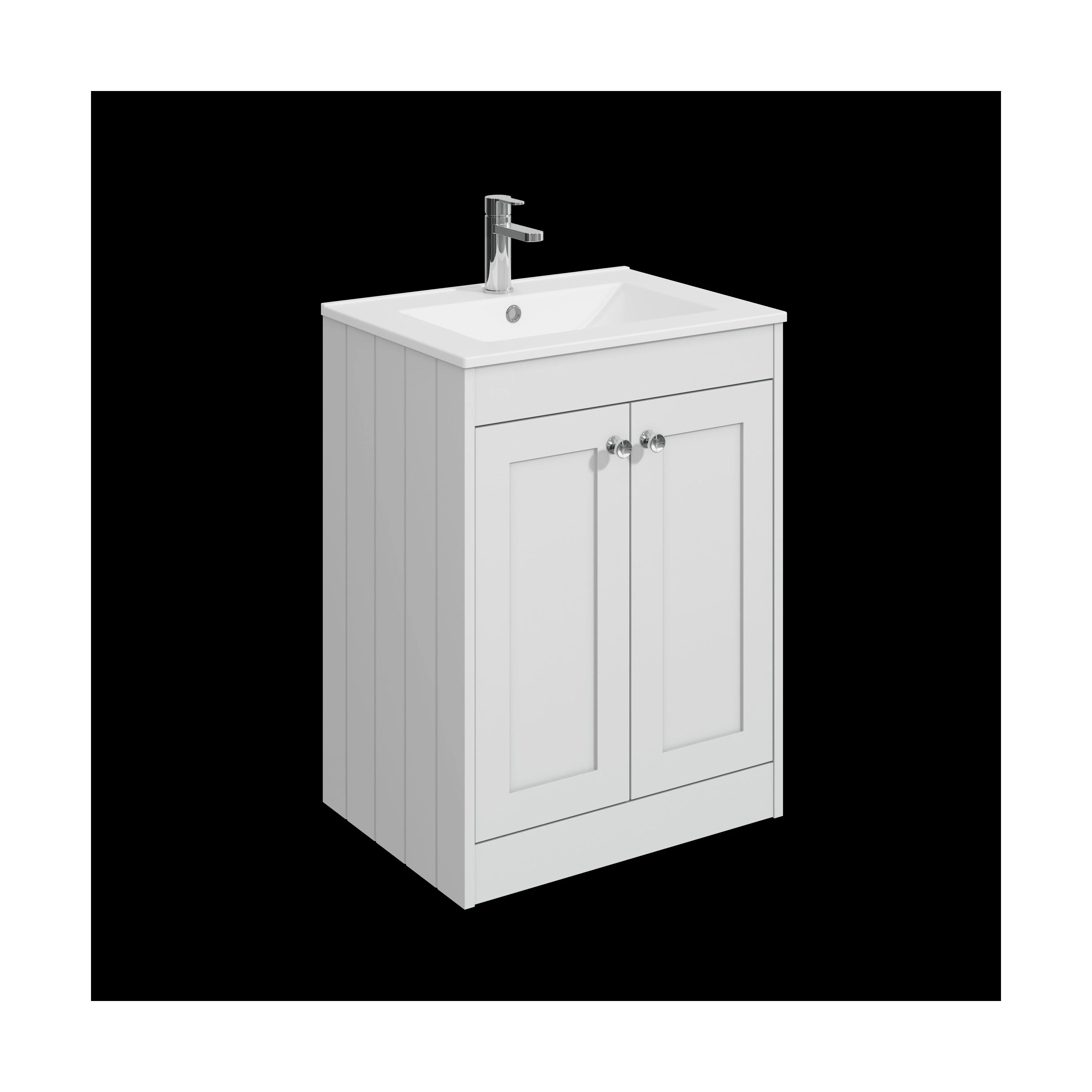 Balterley 600mm Floor Standing 2 Door Unit with Minimalist Basin 1 Tap Hole - Satin White