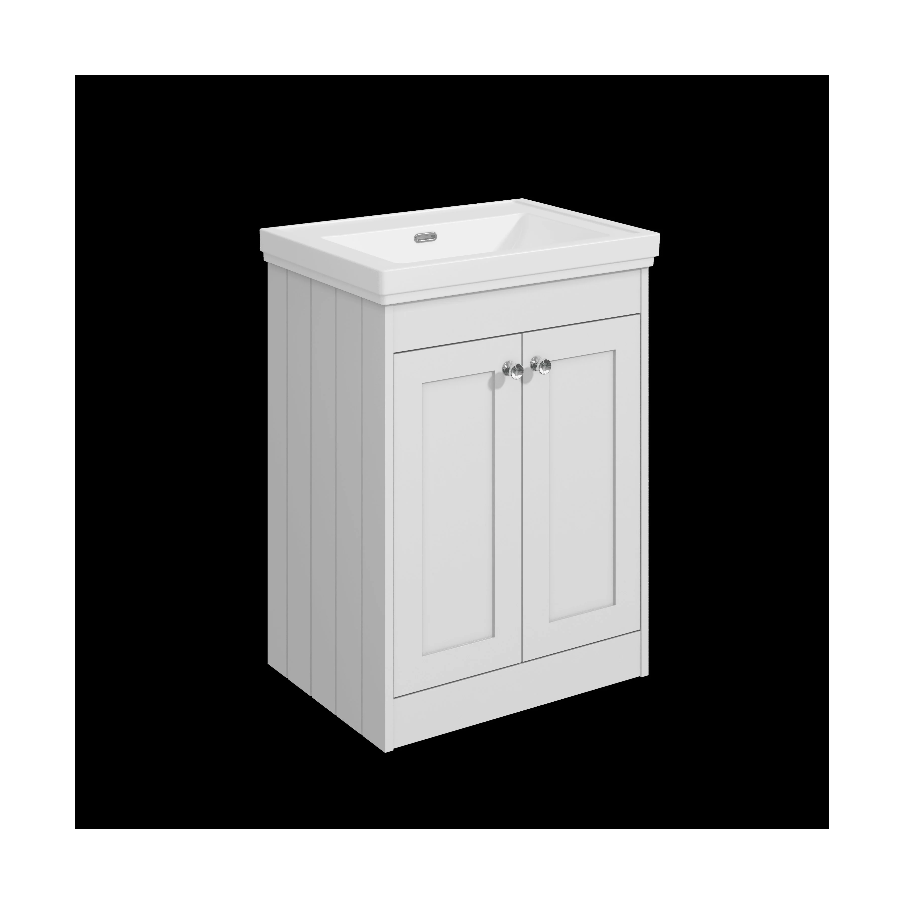 Balterley 600mm Floor Standing 2 Door Unit with Classic Basin No Tap Hole - Satin White