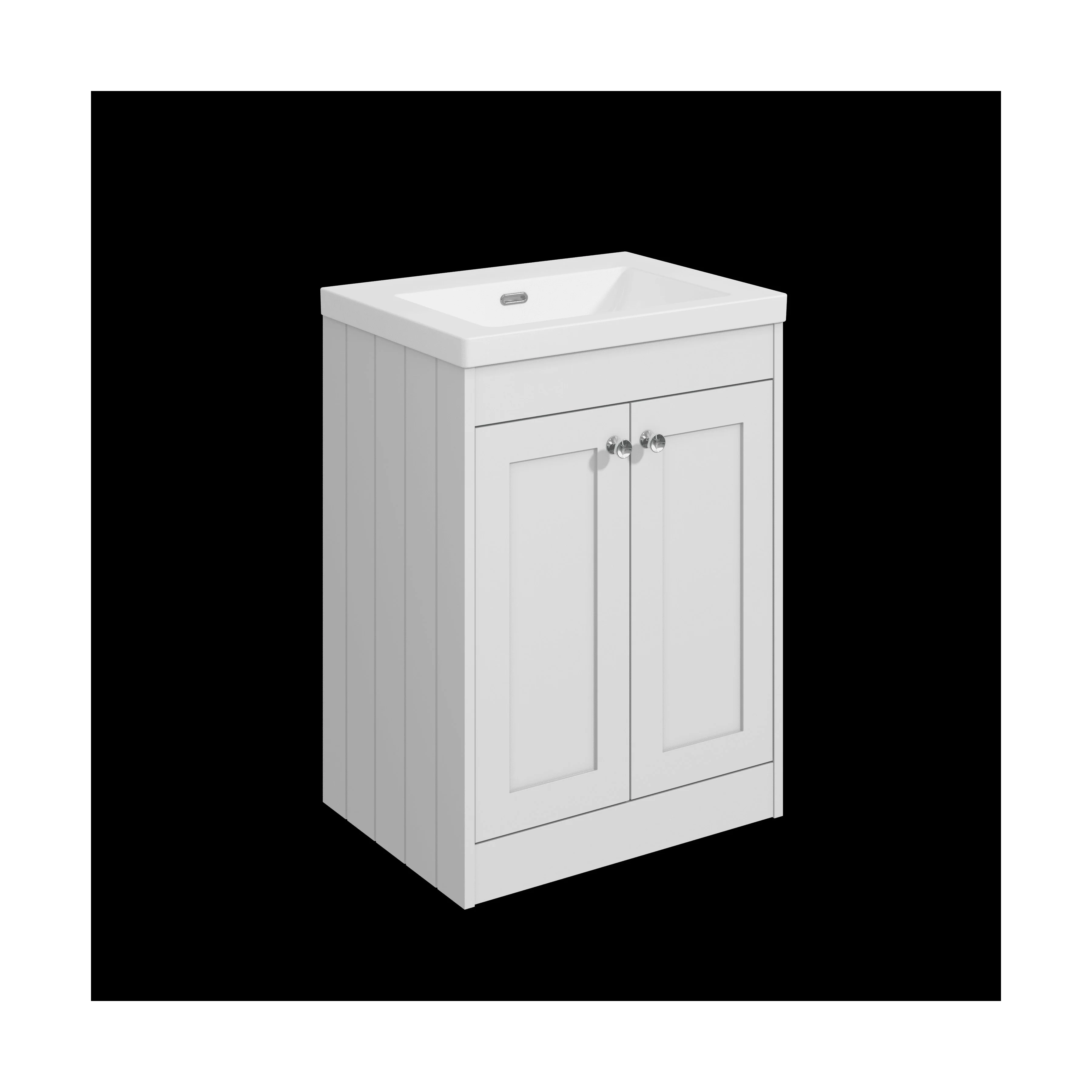 Balterley 600mm Floor Standing 2 Door Unit with Minimalist Basin No Tap Hole - Satin White