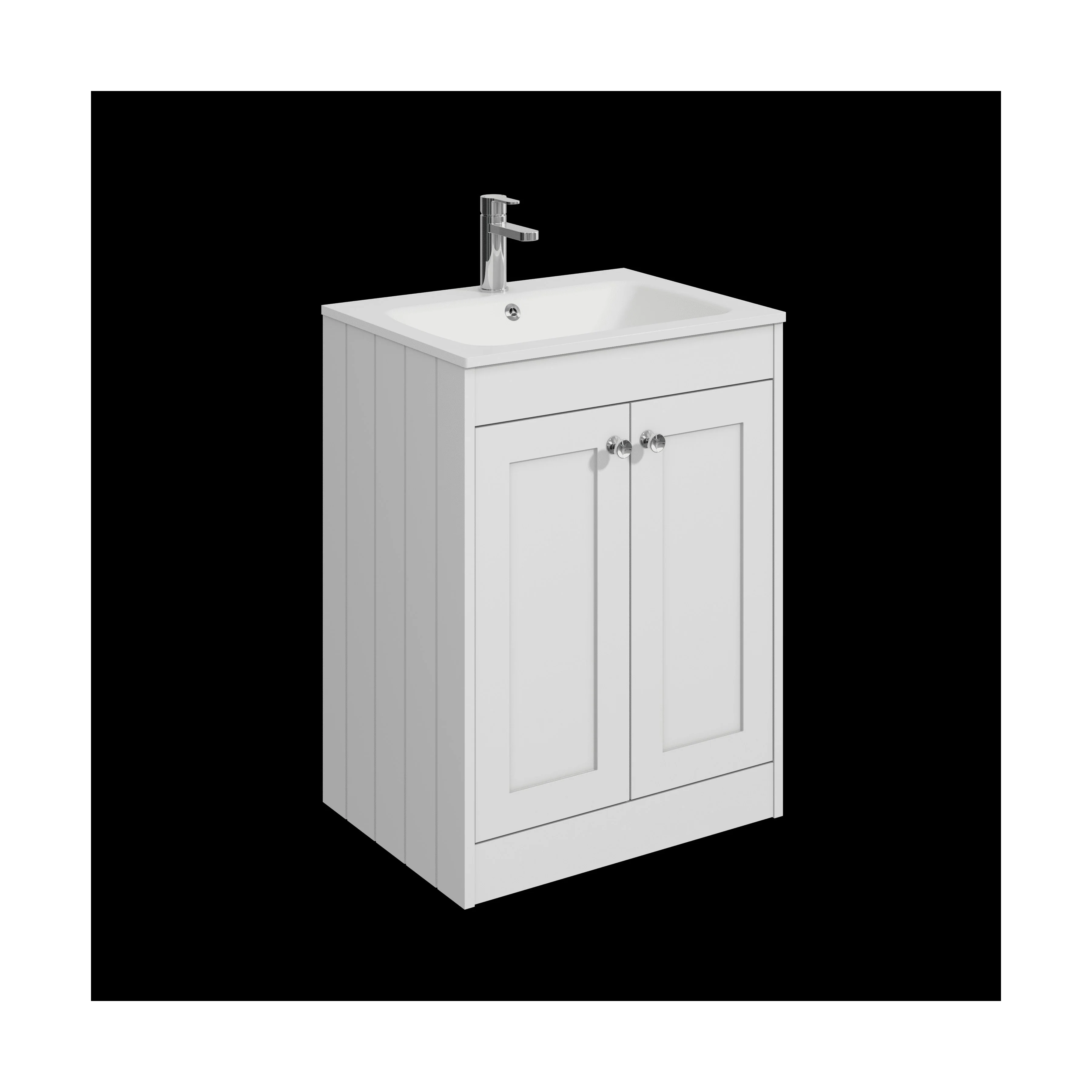 Balterley 600mm Floor Standing 2 Door Unit with Stone Basin 1 Tap Hole - Satin White