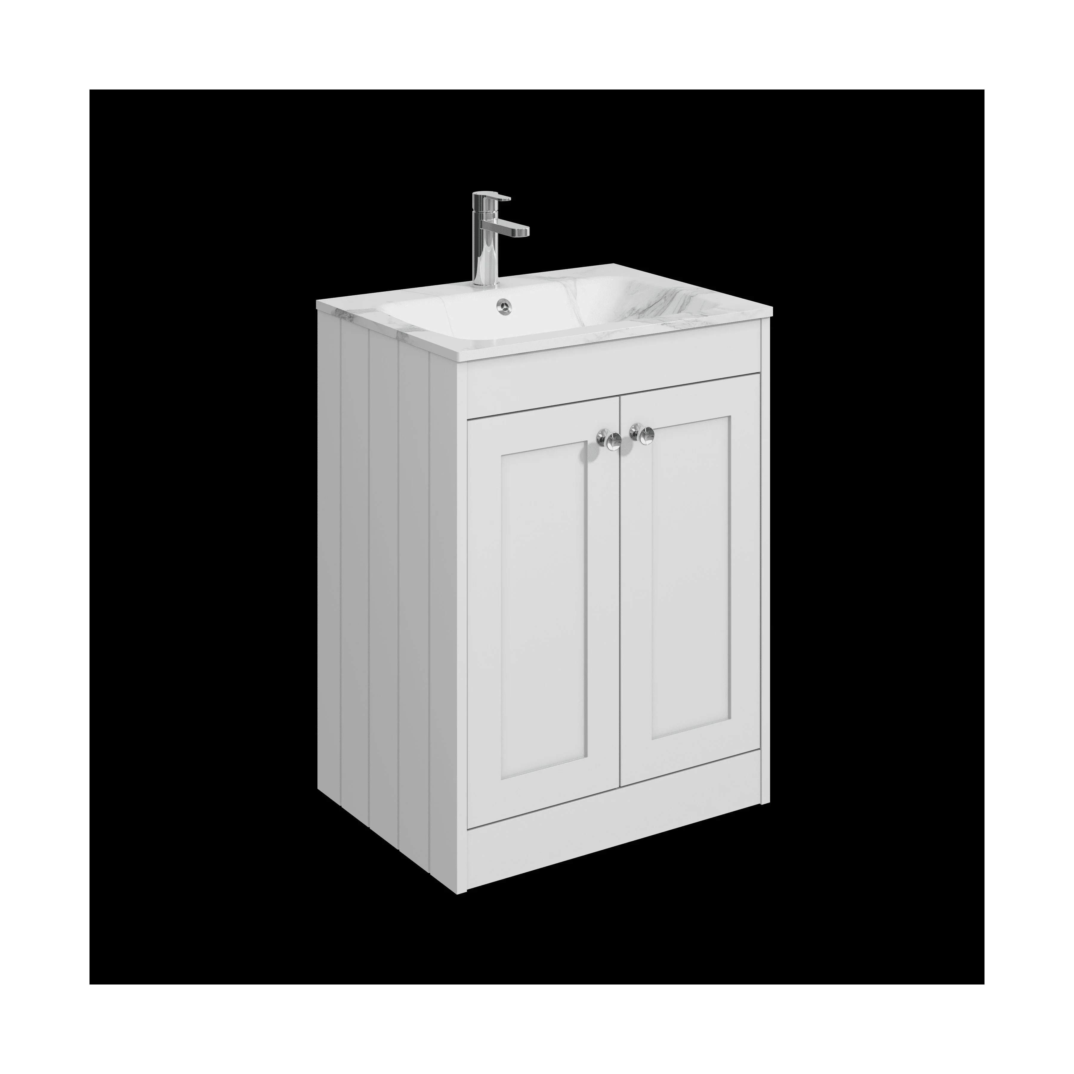Balterley 600mm Floor Standing 2 Door Unit & Stone Basin 1 Tap Hole - Satin White