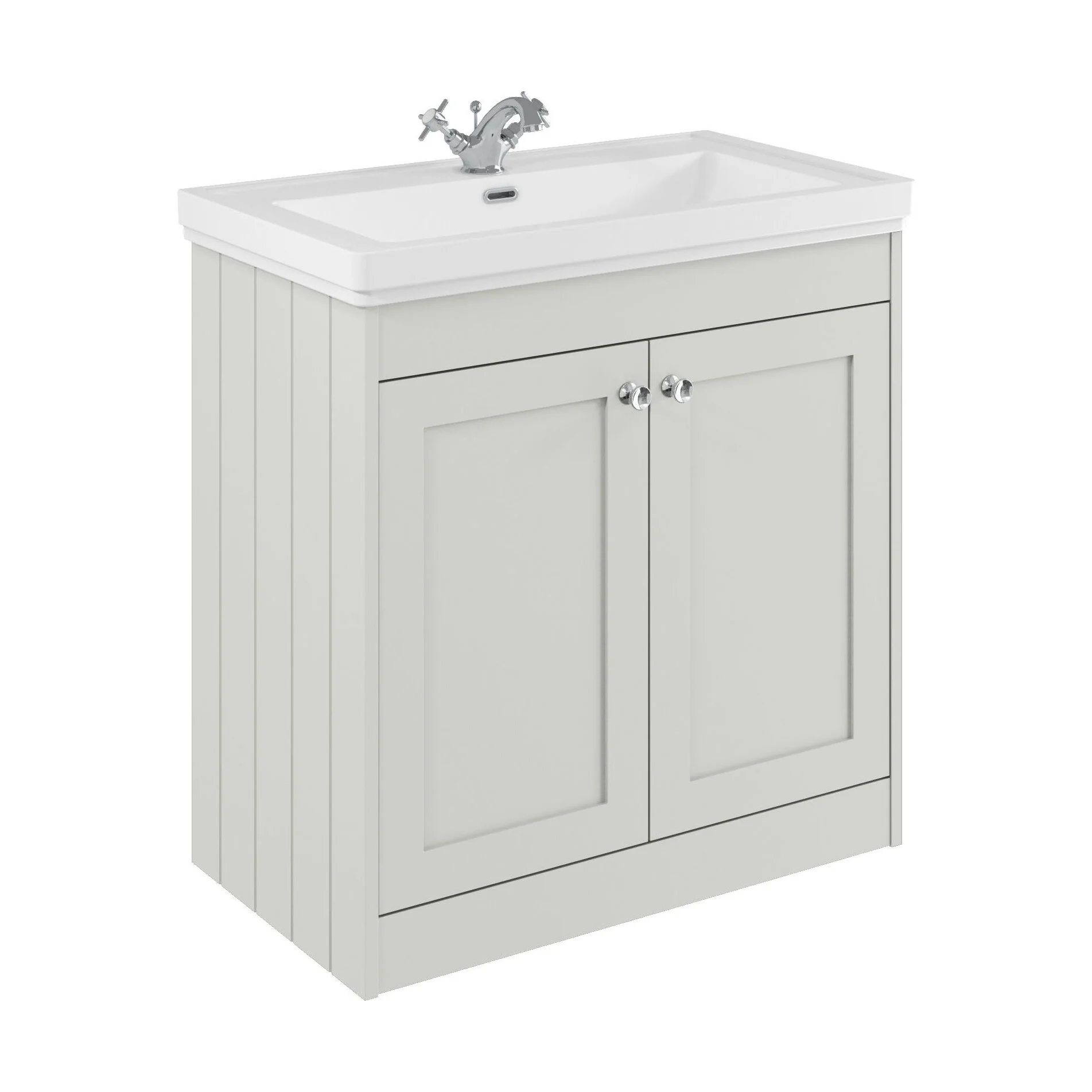 Balterley 800mm Floor Standing 2 Door Unit with Classic Basin 1 Tap Hole - Satin White