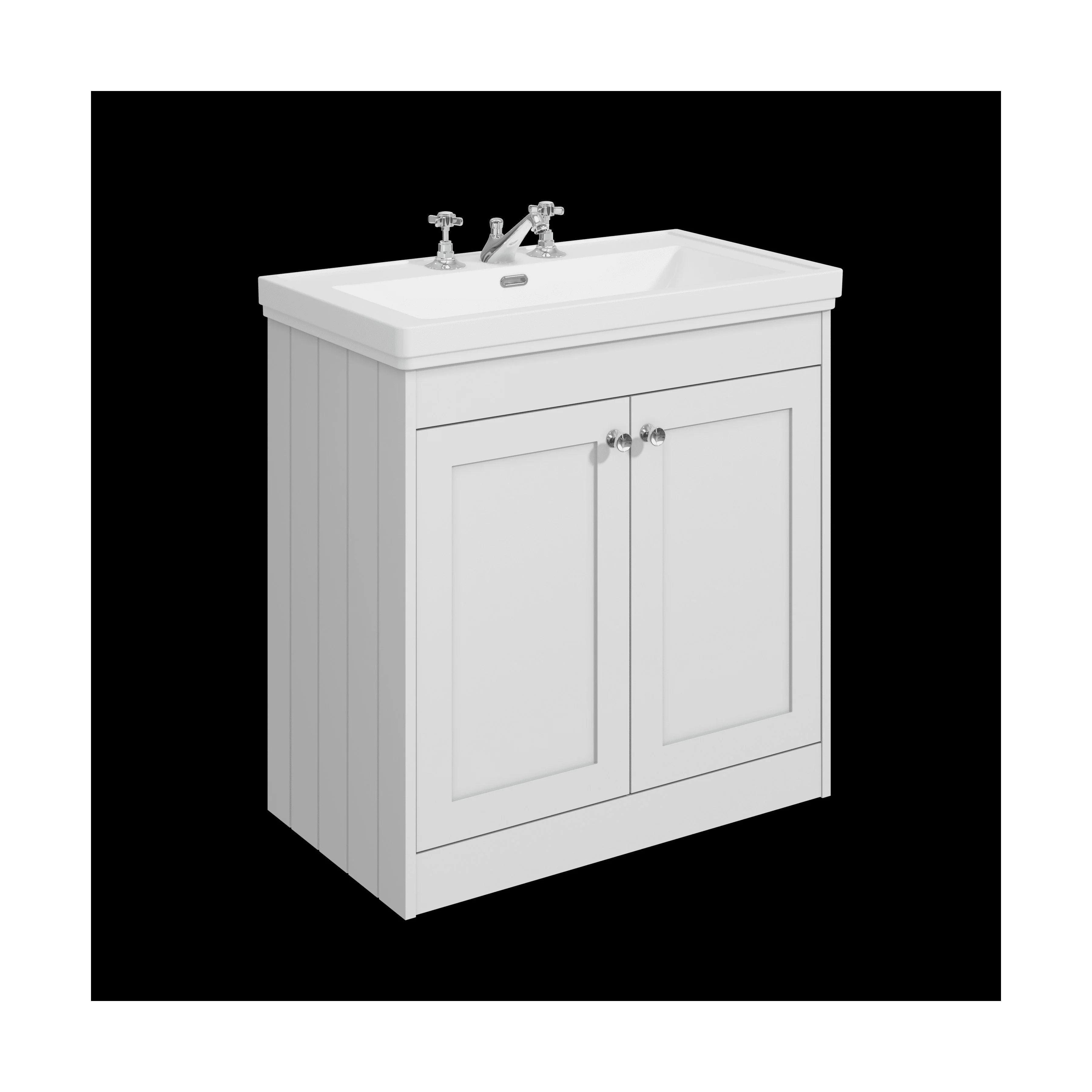 Balterley 800mm Floor Standing 2 Door Unit with Classic Basin 3 Tap Hole - Satin White