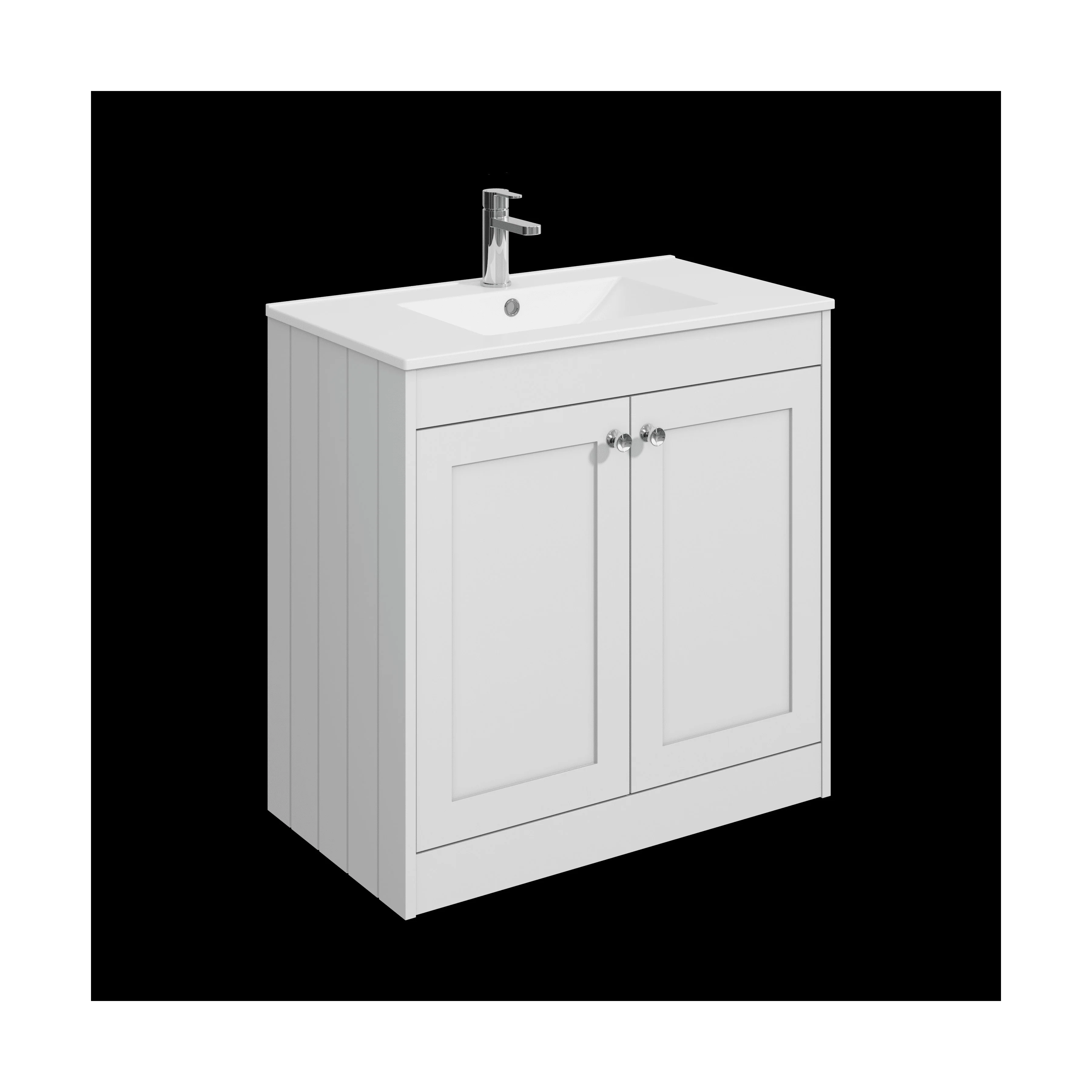 Balterley 800mm Floor Standing 2 Door Unit with Minimalist Basin 1 Tap Hole - Satin White
