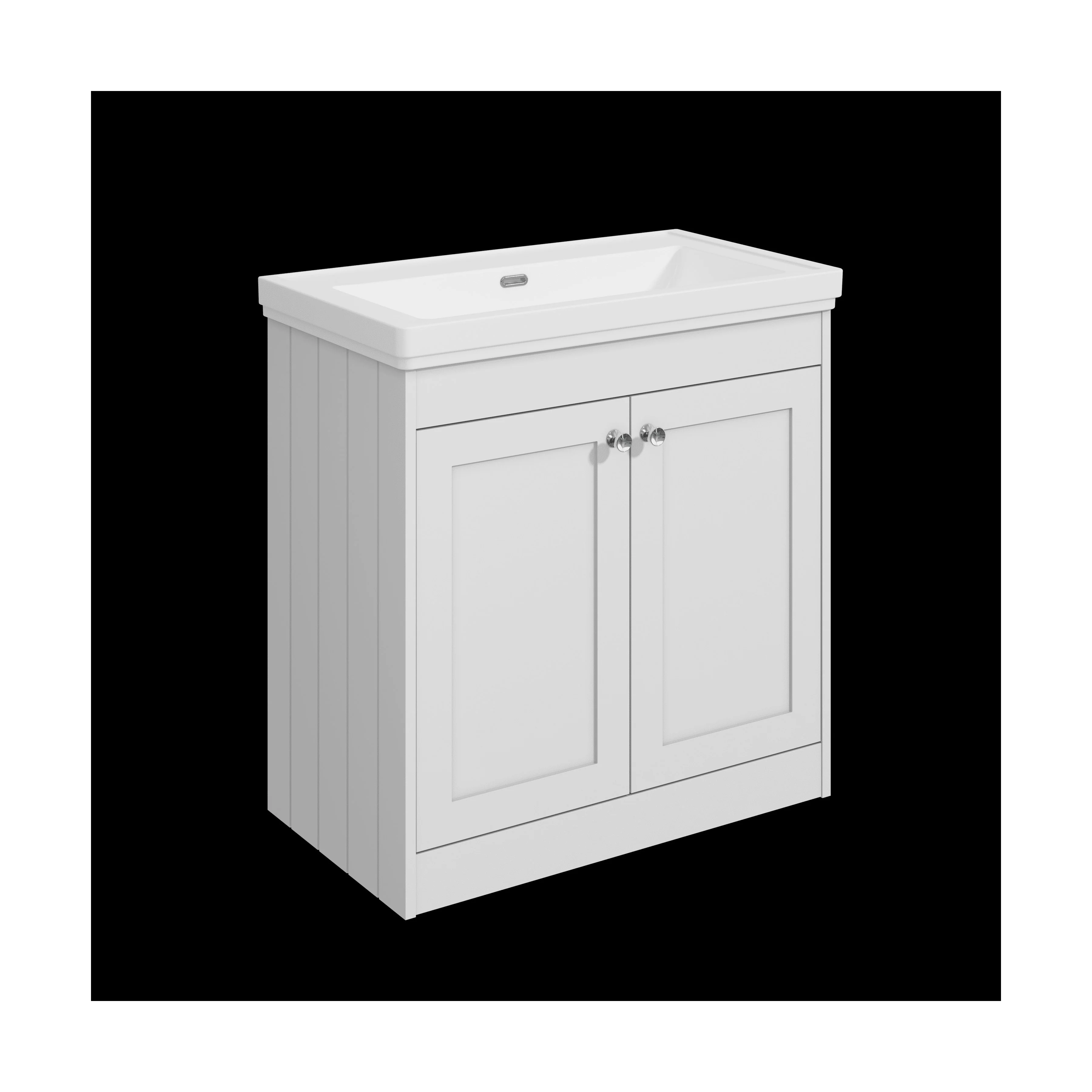 Balterley 800mm Floor Standing 2 Door Unit with Classic Basin No Tap Hole - Satin White