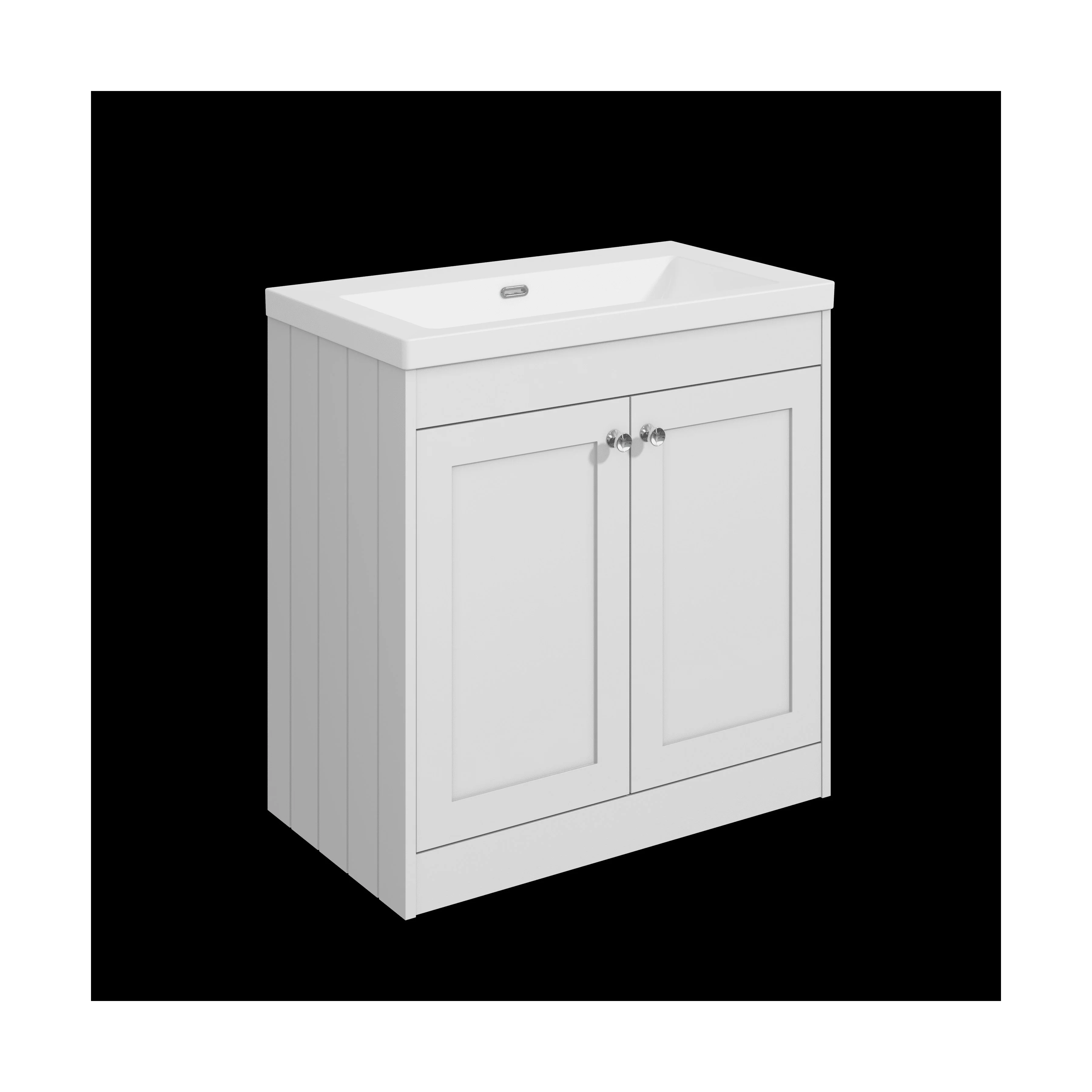 Balterley 800mm Floor Standing 2 Door Unit with Minimalist Basin No Tap Hole - Satin White