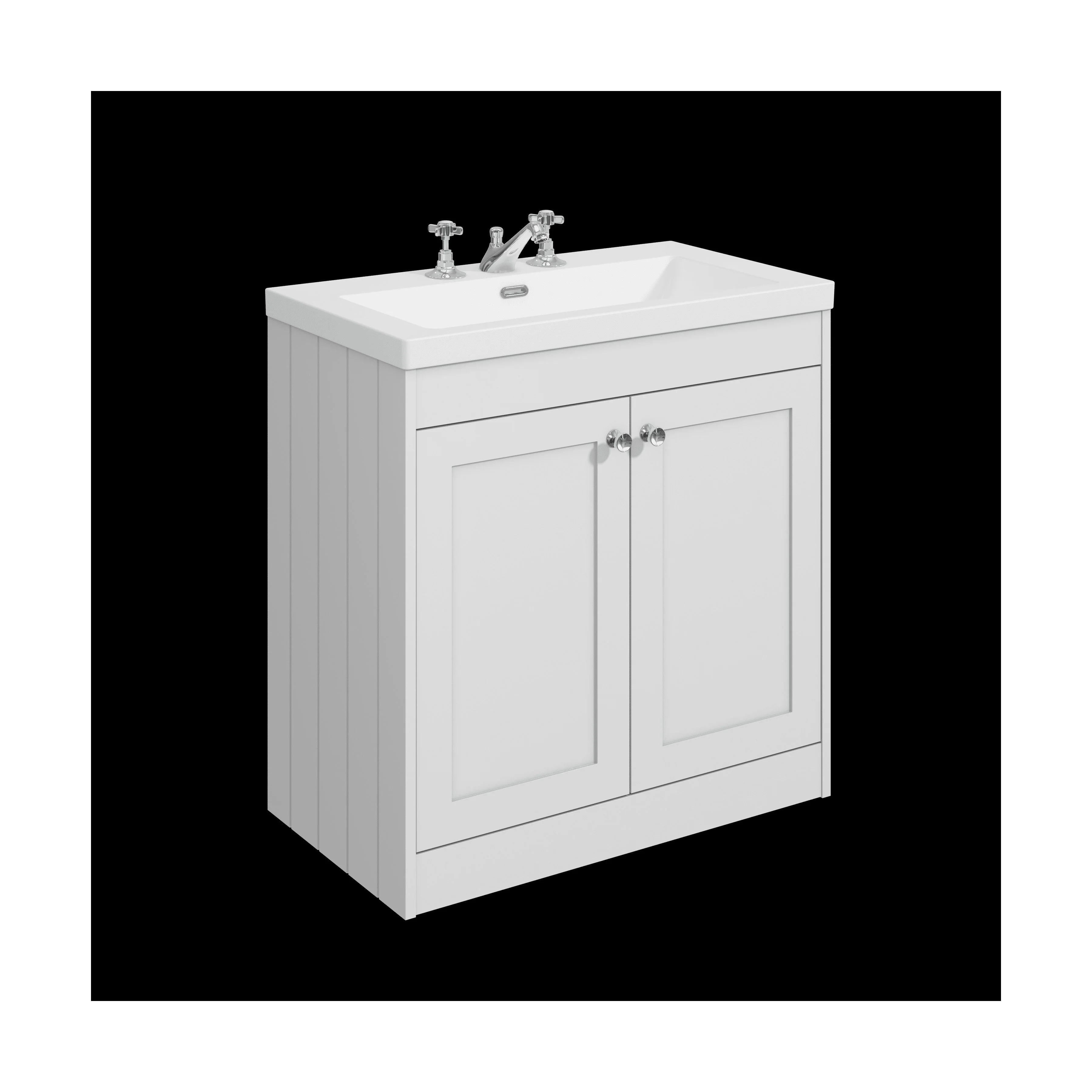 Balterley 800mm Floor Standing 2 Door Unit with Minimalist Basin 3 Tap Hole - Satin White
