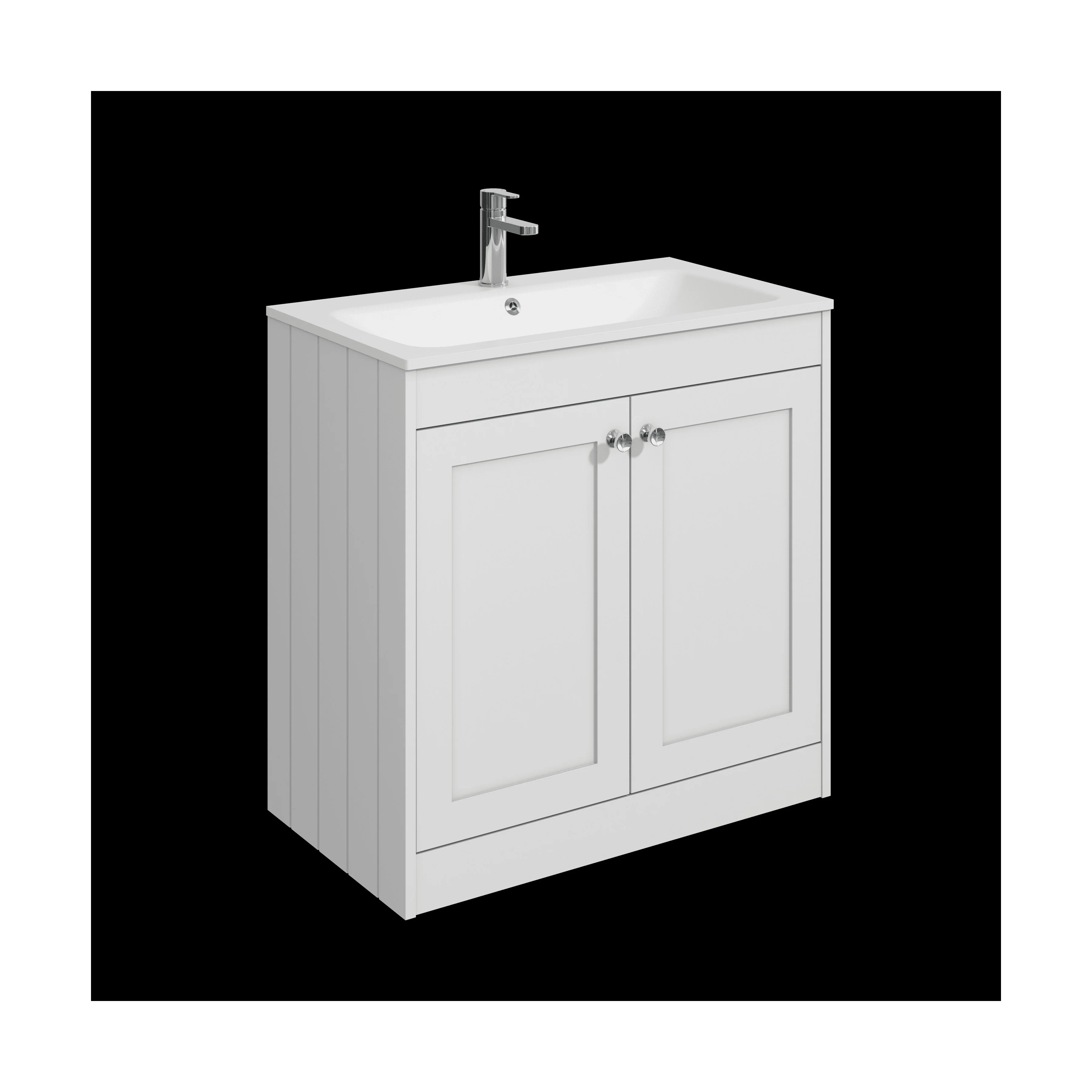Balterley 800mm Floor Standing 2 Door Unit with Stone Basin 1 Tap Hole - Satin White