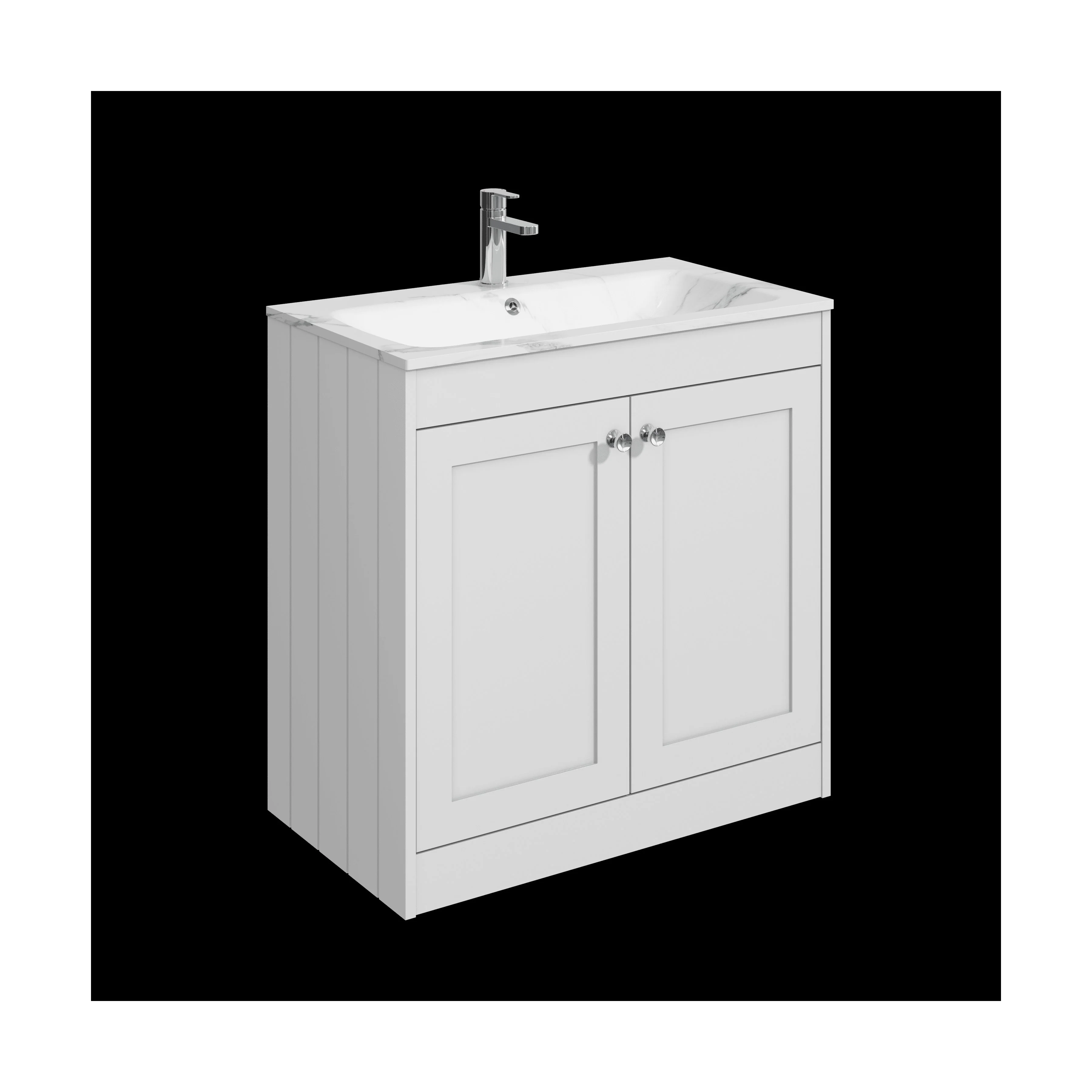 Balterley 800mm Floor Standing 2 Door Unit & Stone Basin 1 Tap Hole - Satin White