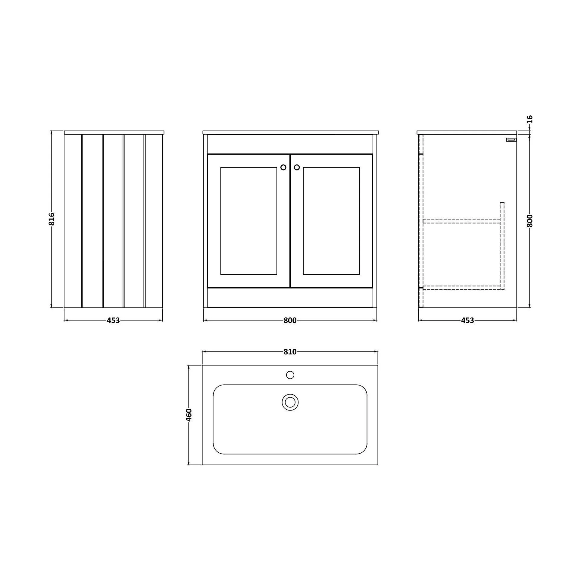 Balterley 800mm Floor Standing 2 Door Unit & Stone Basin 1 Tap Hole - Satin White - Image 2