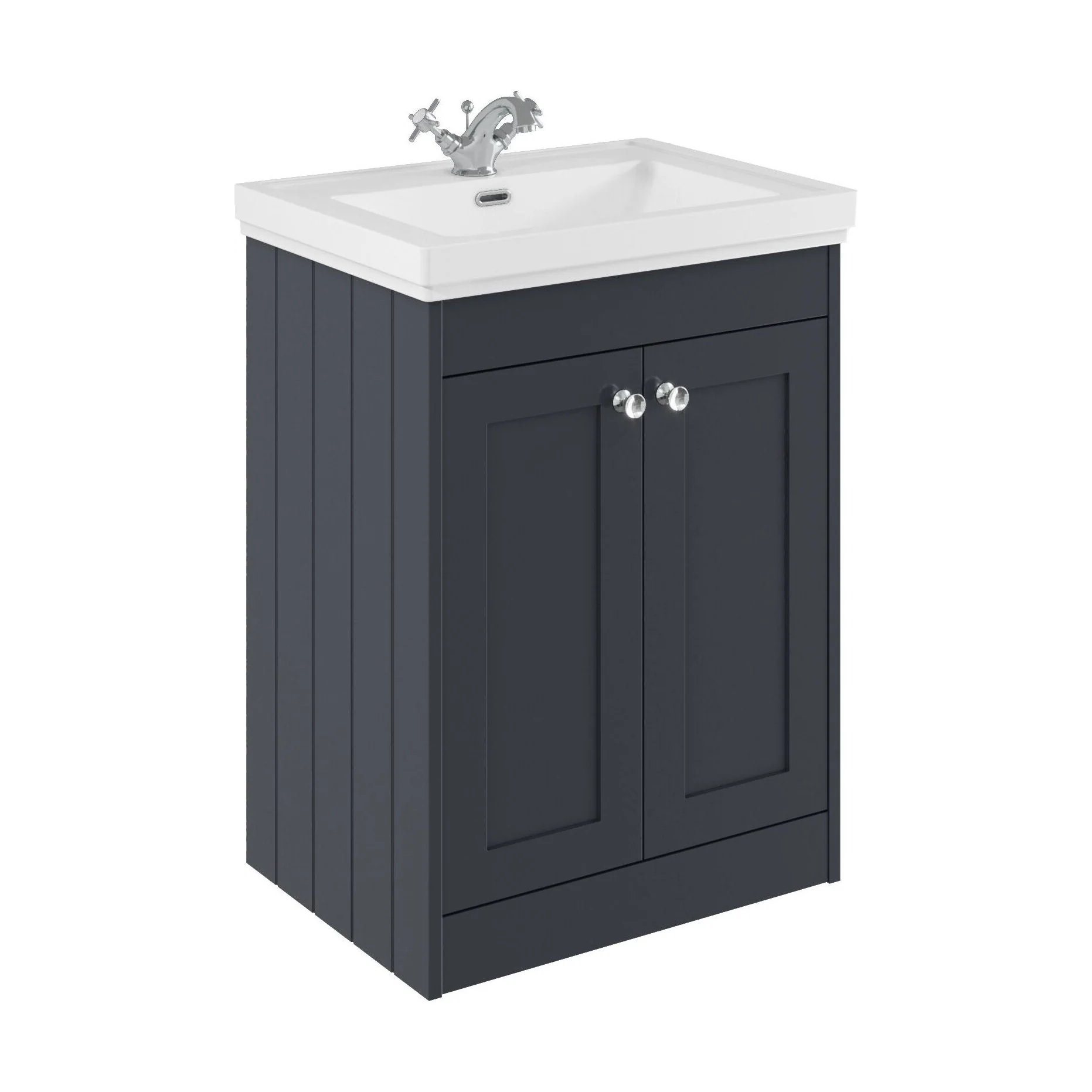 Balterley 600mm Floor Standing 2 Door Unit with Classic Basin 1 Tap Hole - Satin Dark Grey
