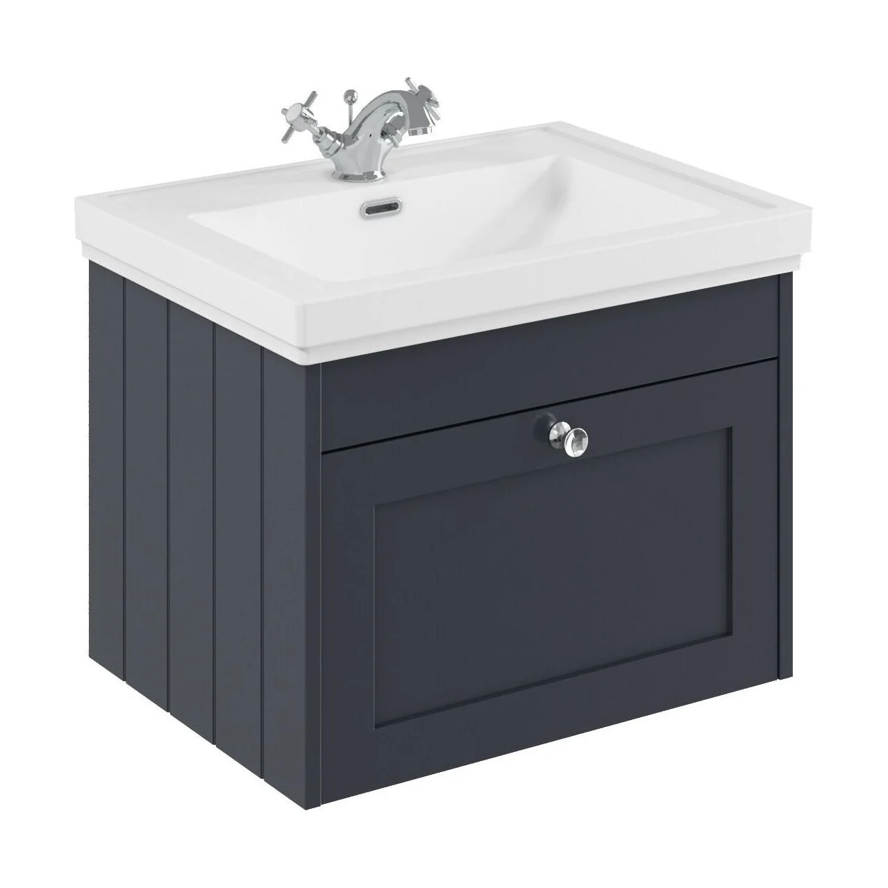 Balterley 600mm Wall Hung 1 Drawer Unit with Classic Basin 1 Tap Hole - Satin Dark Grey