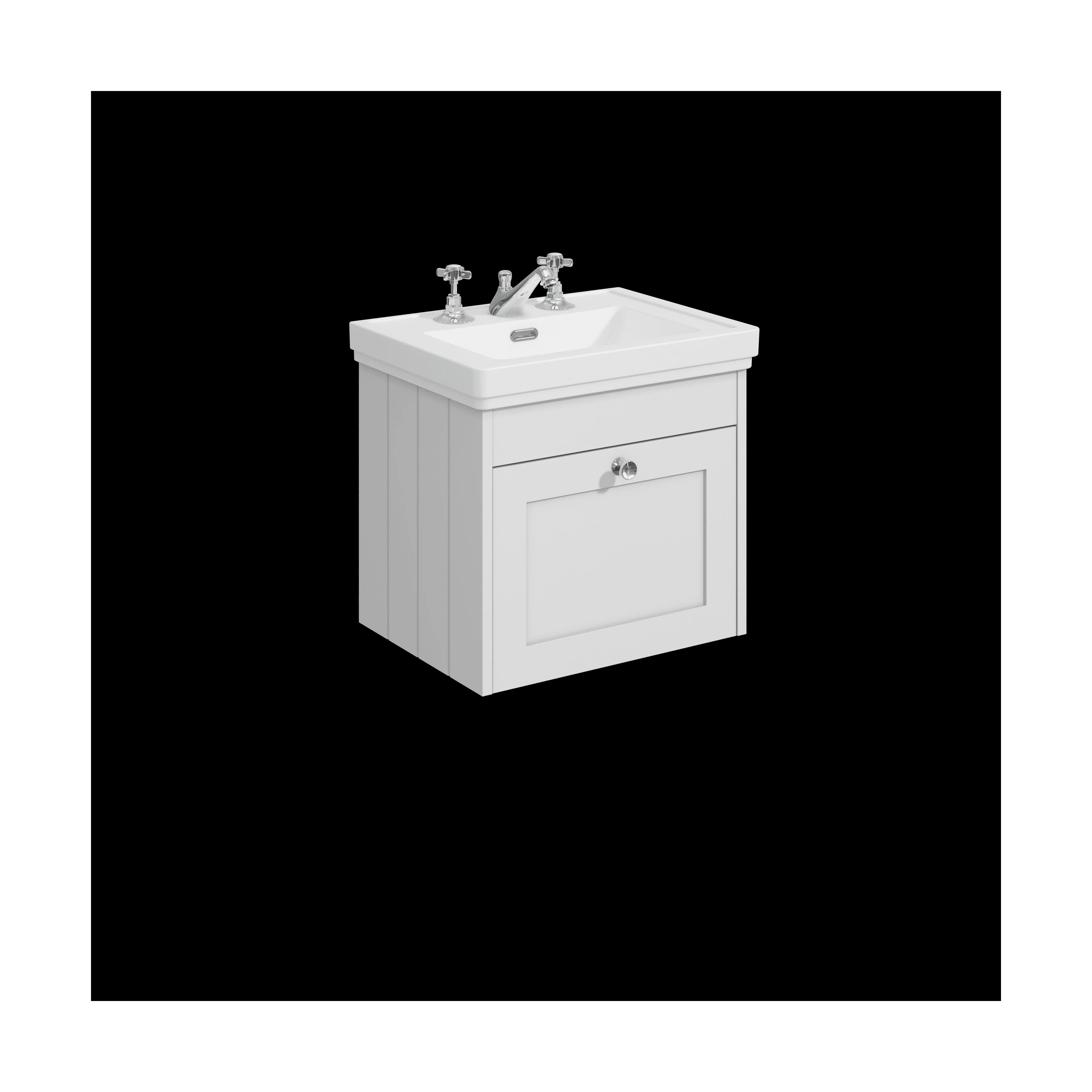 Balterley 500mm Wall Hung 1 Drawer Unit with Classic Basin 3 Tap Hole - Satin White